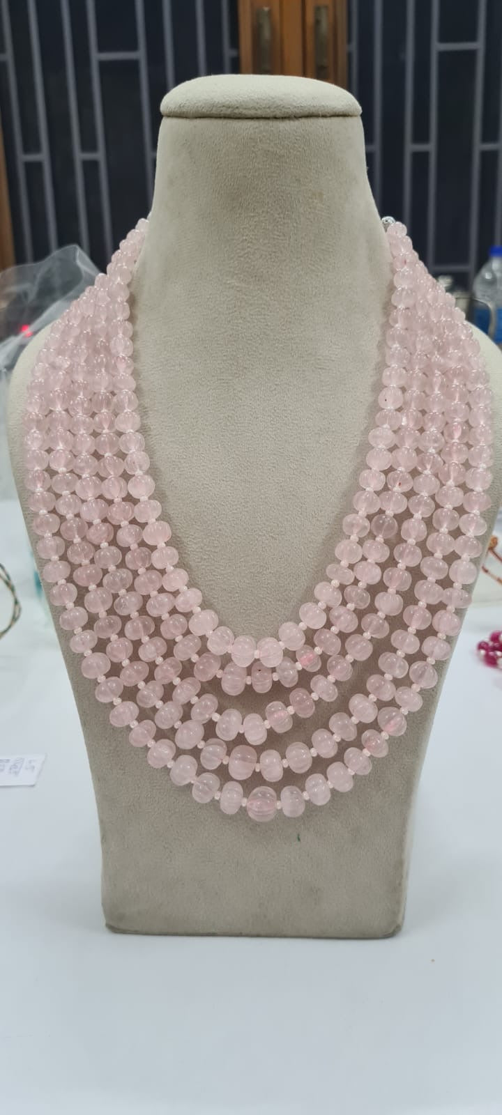 Rose quartz pumpkin carving beads necklace