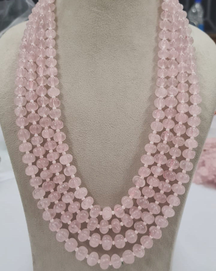 Rose quartz pumpkin carving beads necklace