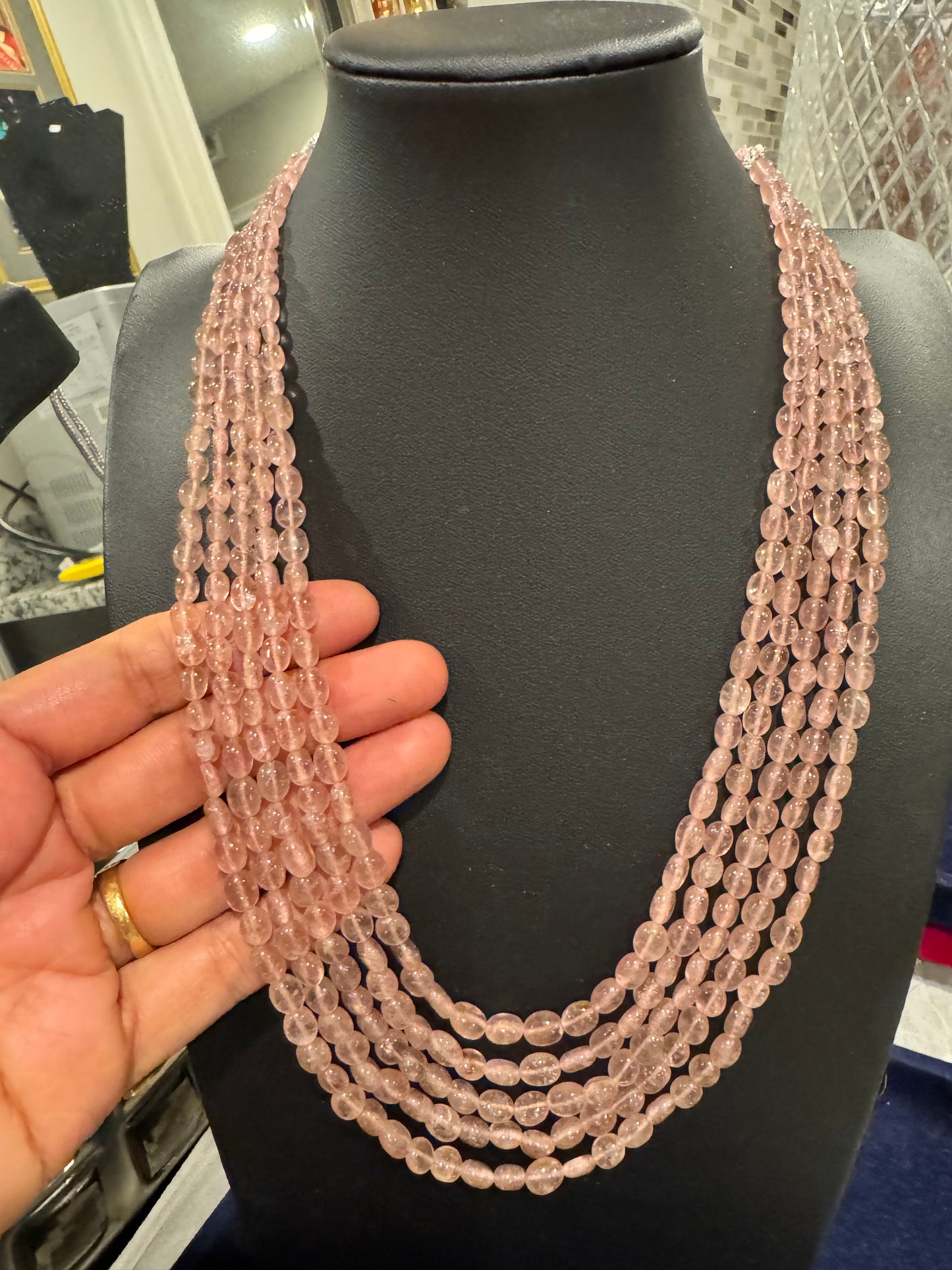 Pink strawberry quartz oval smooth necklace