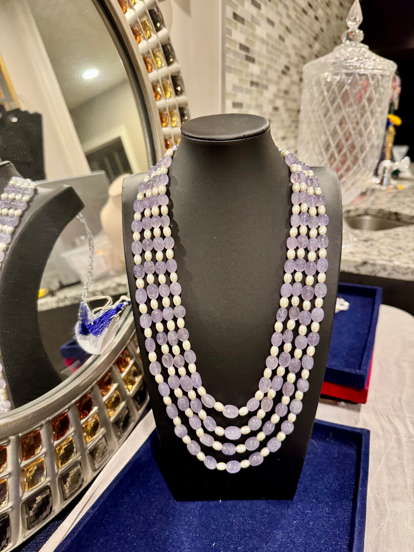 Tanzanite Quartz and pearls necklace purple shade