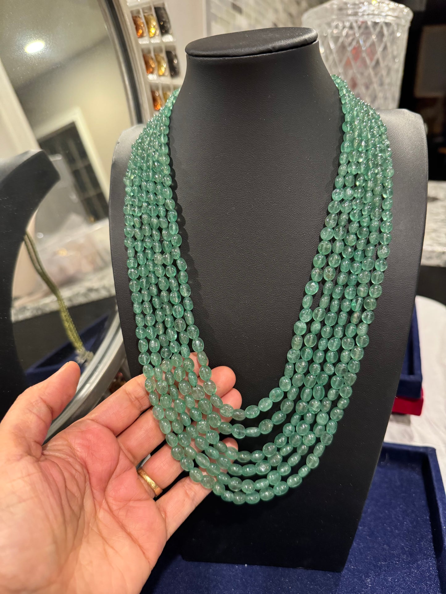Strawberry quartz green oval smooth necklace
