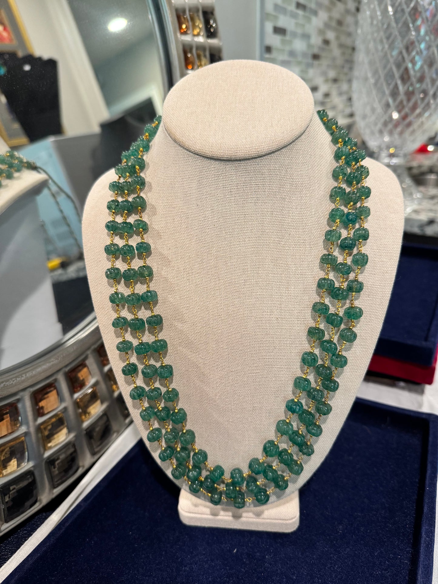 Green Strawberry quartz pumpkin beads in chain necklace