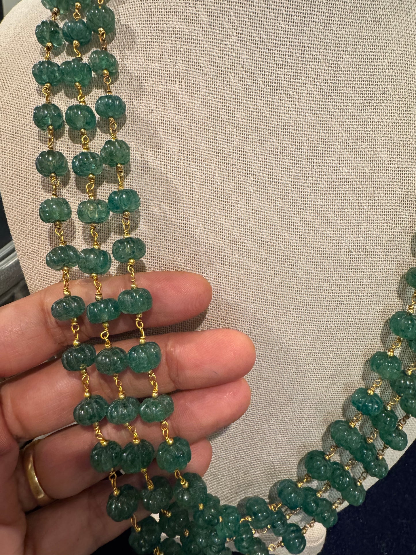 Green Strawberry quartz pumpkin beads in chain necklace