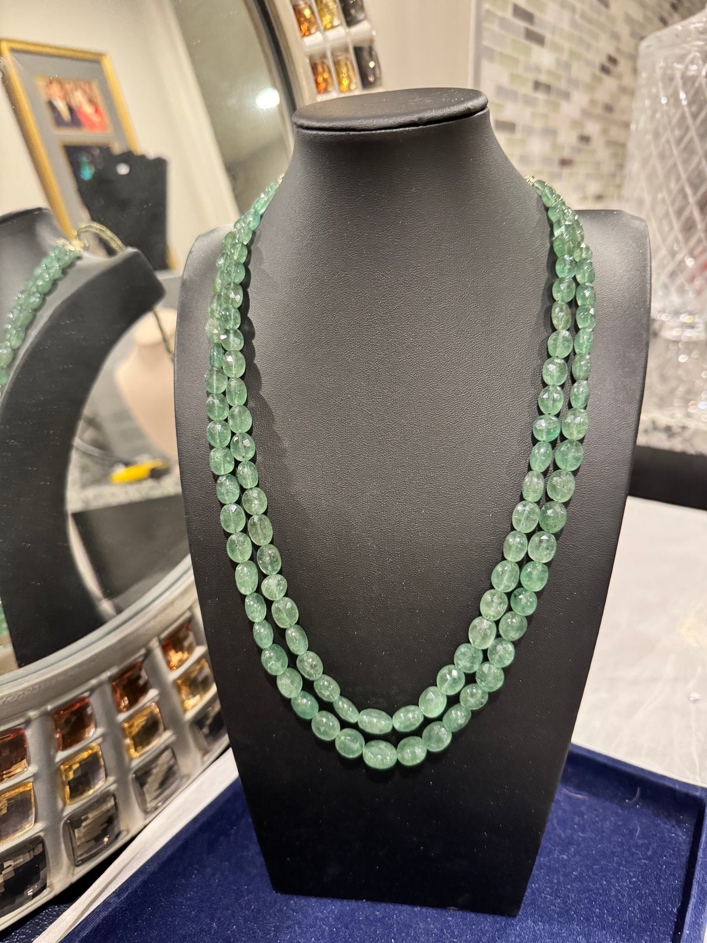 Green Strawberry quartz cut finish necklace