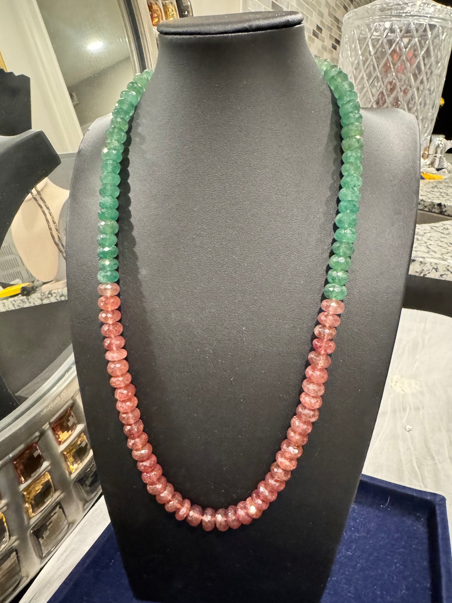 Strawberry quartz cut finish necklace multi