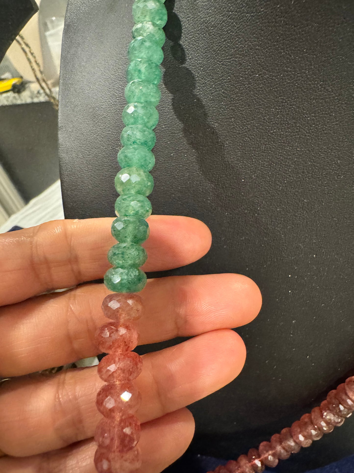 Strawberry quartz cut finish necklace multi
