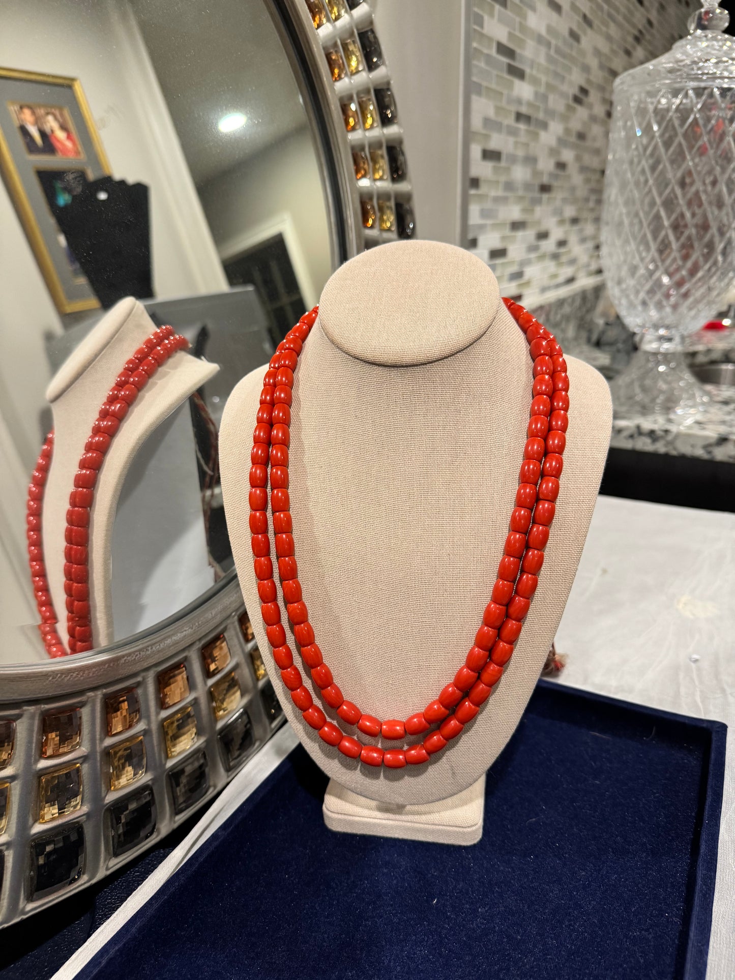 Corals necklace large size drum shape