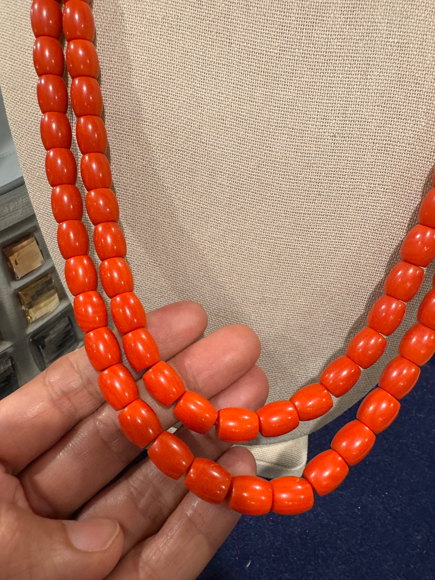 Corals necklace large size drum shape