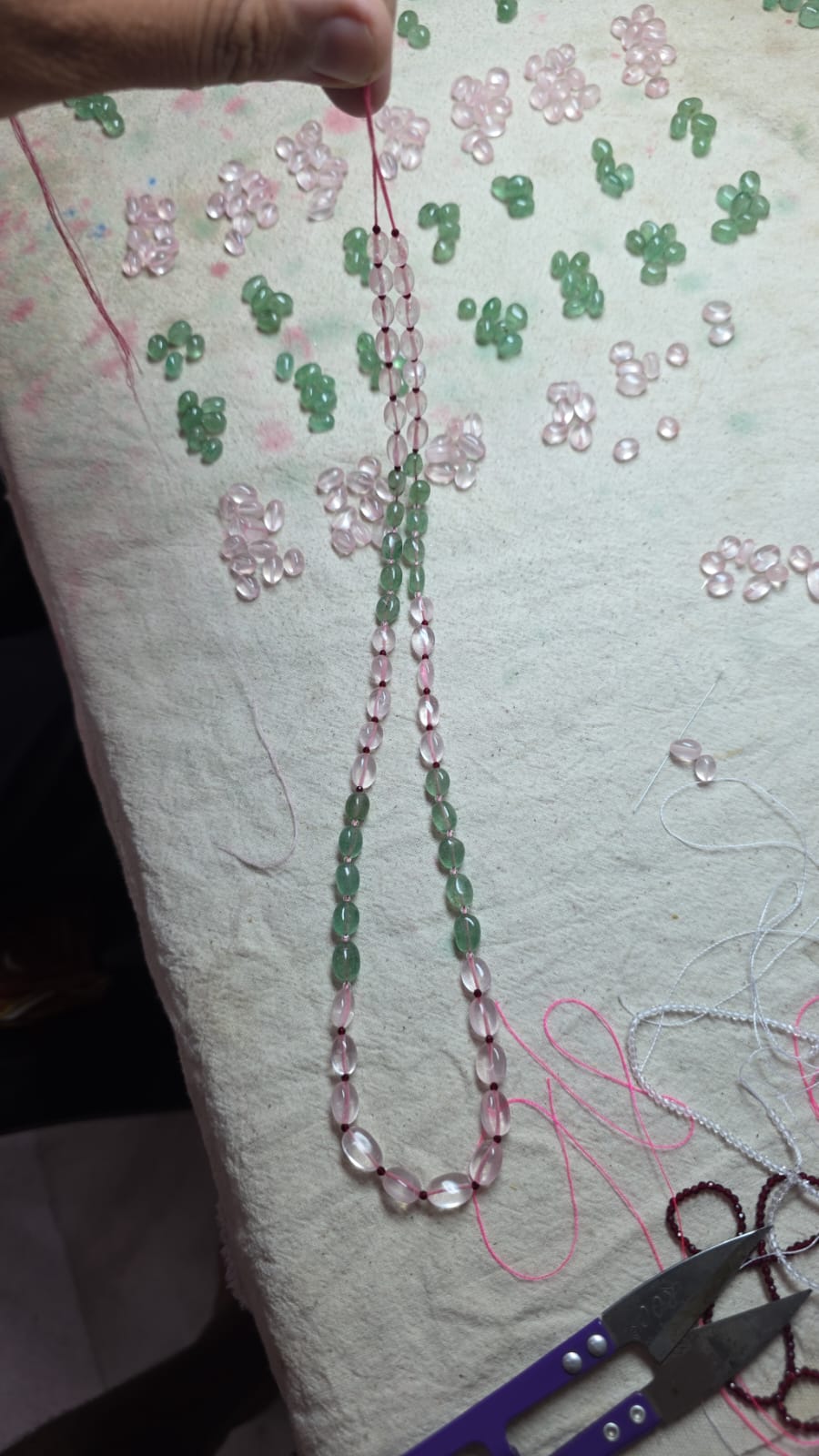 Designer rose quartz and green strawberry quartz necklace