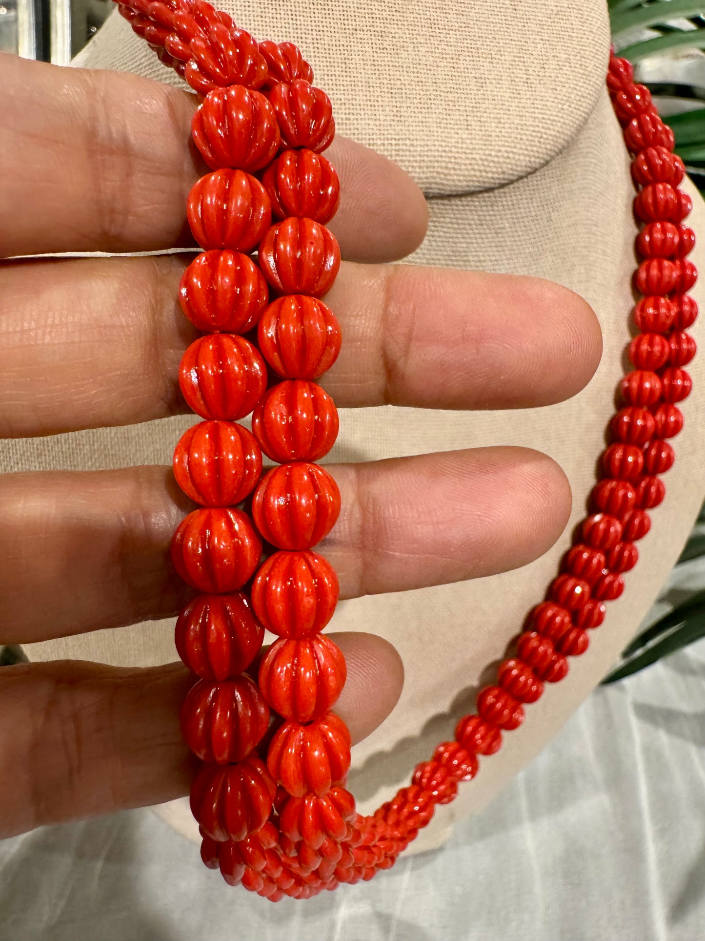 Pumpkin shape Taiwanese coral 8-10 mm