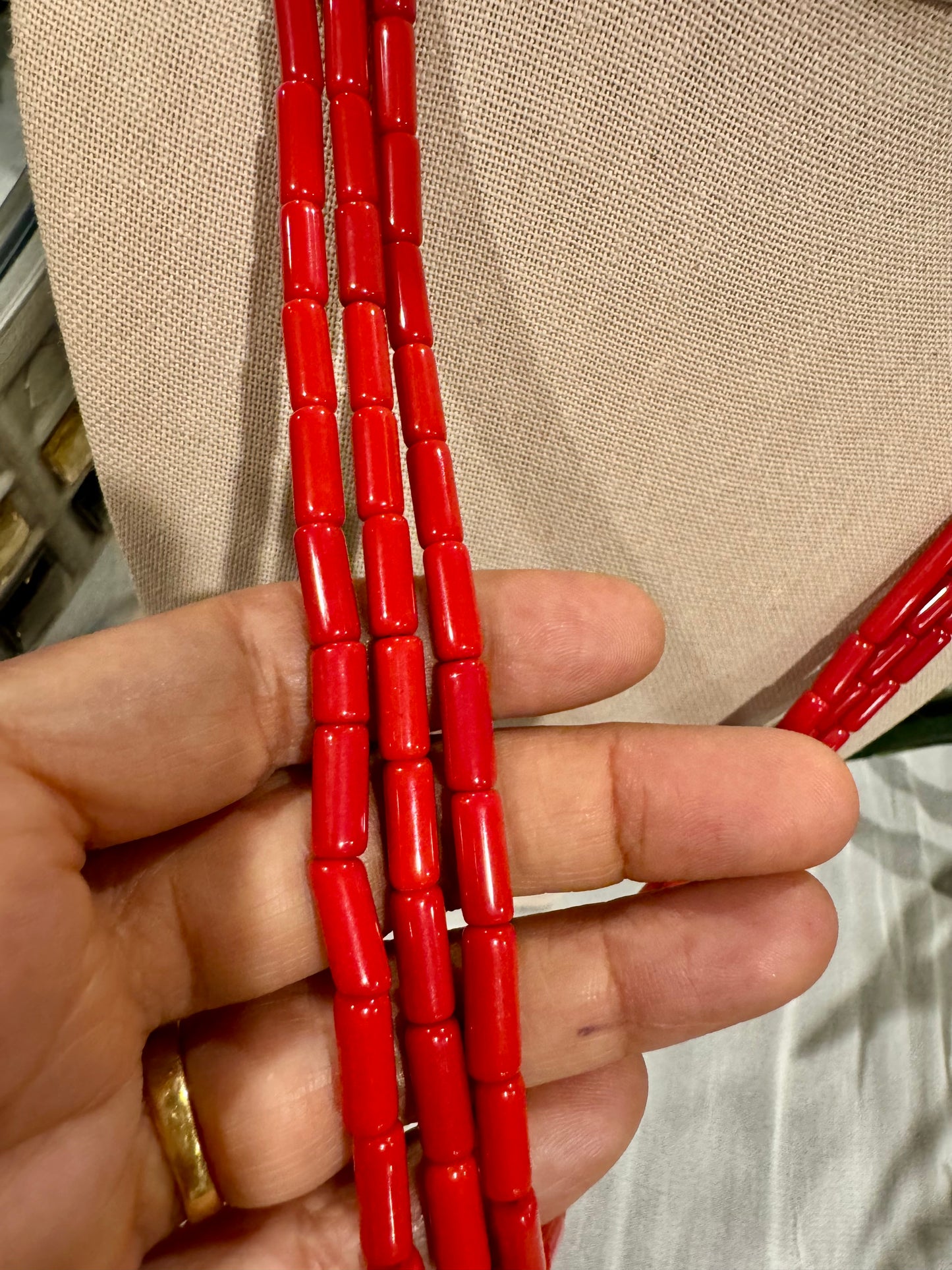 Taiwanese coral necklace pipe / tube shape beads