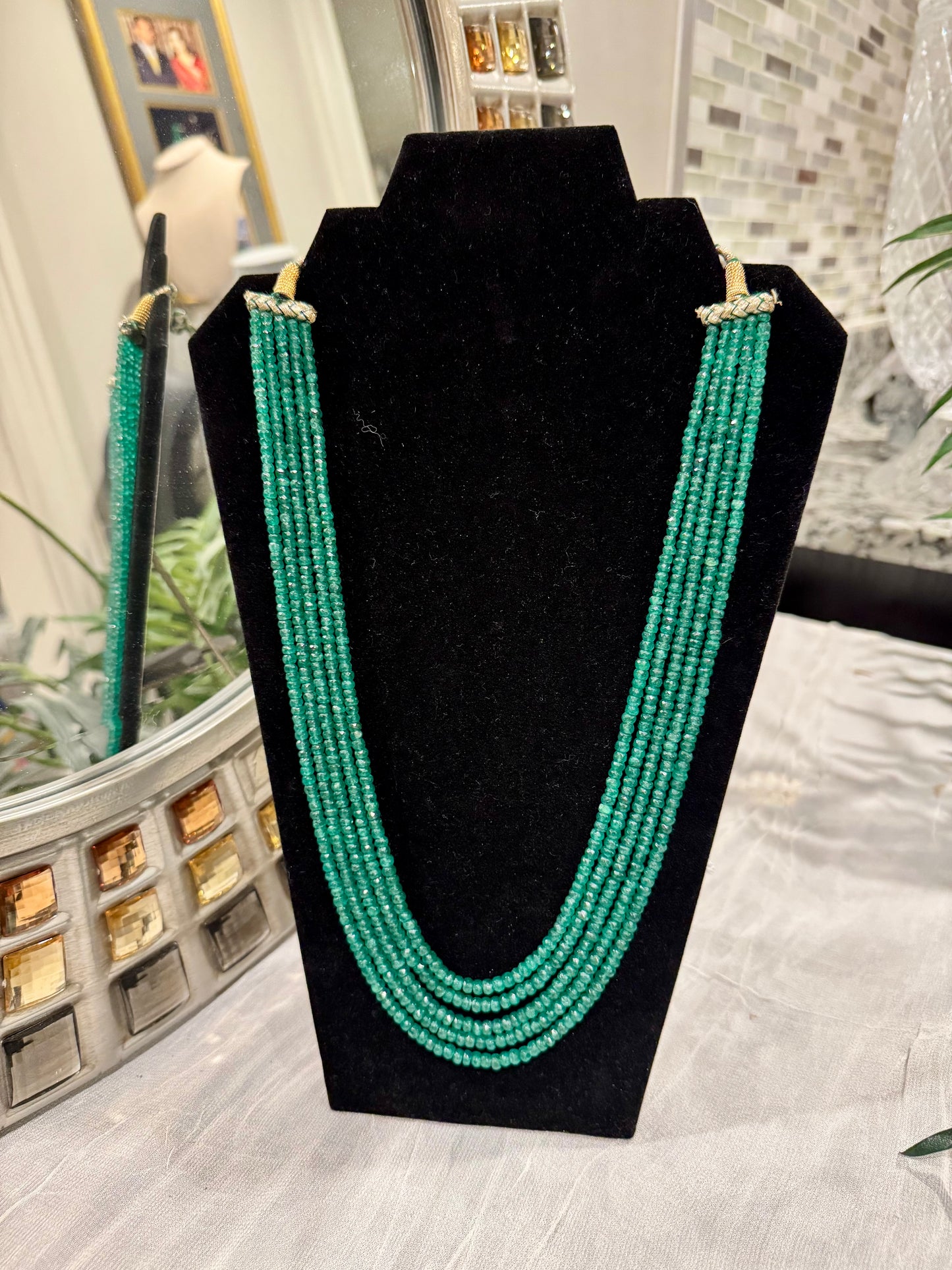 Emerald cut finish necklace 4-5 mm bead size