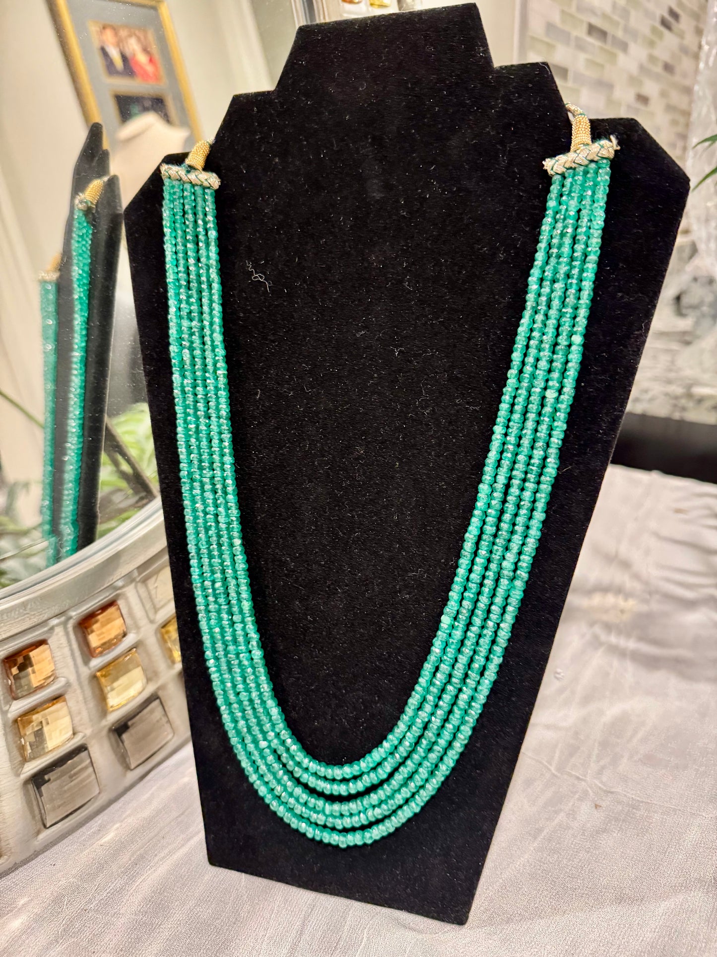 Emerald cut finish necklace 4-5 mm bead size