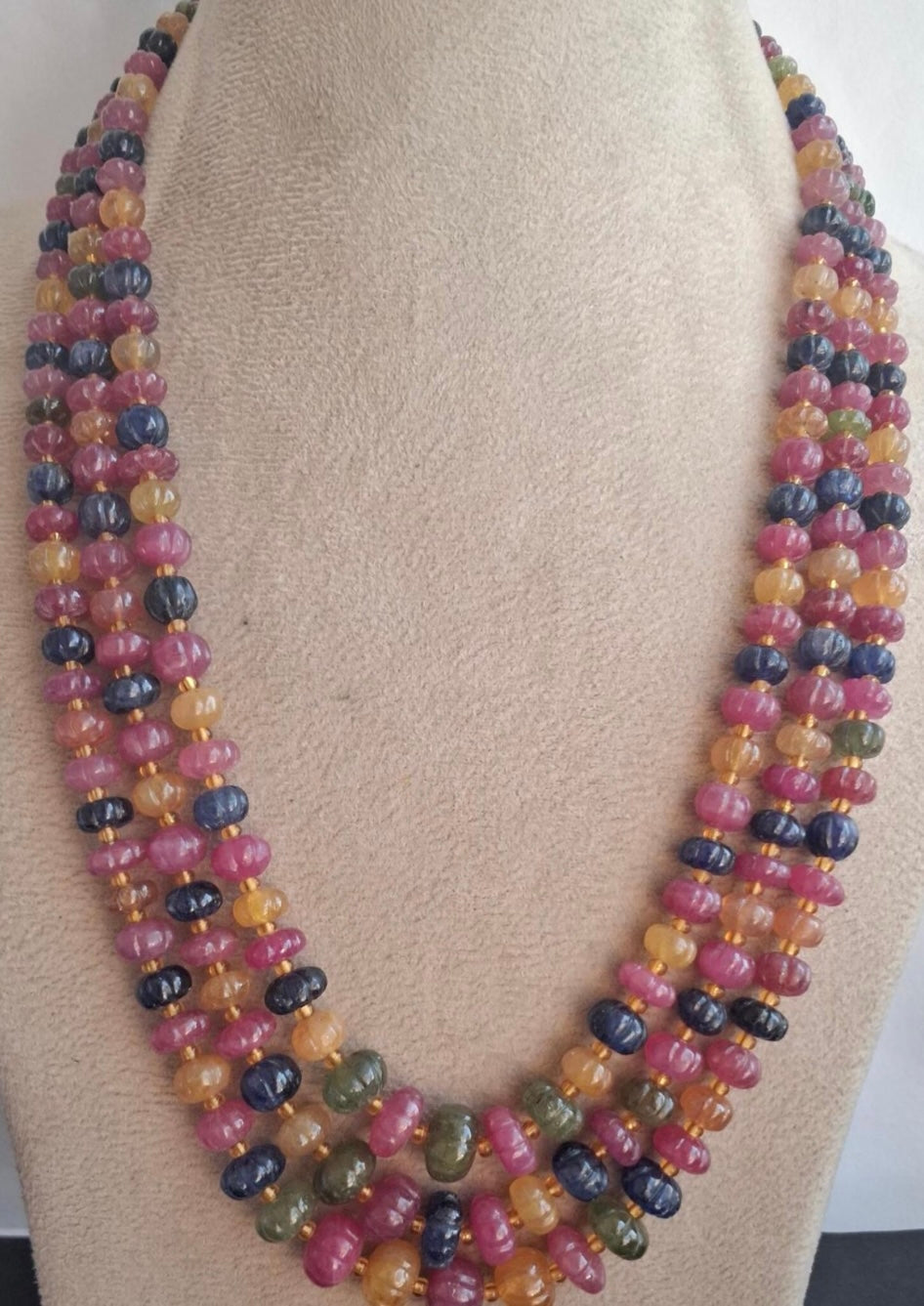 Multi sapphire pumpkin beads necklace
