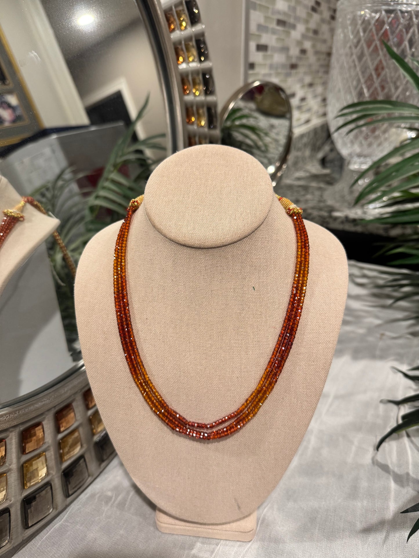 CZ orange beads necklace