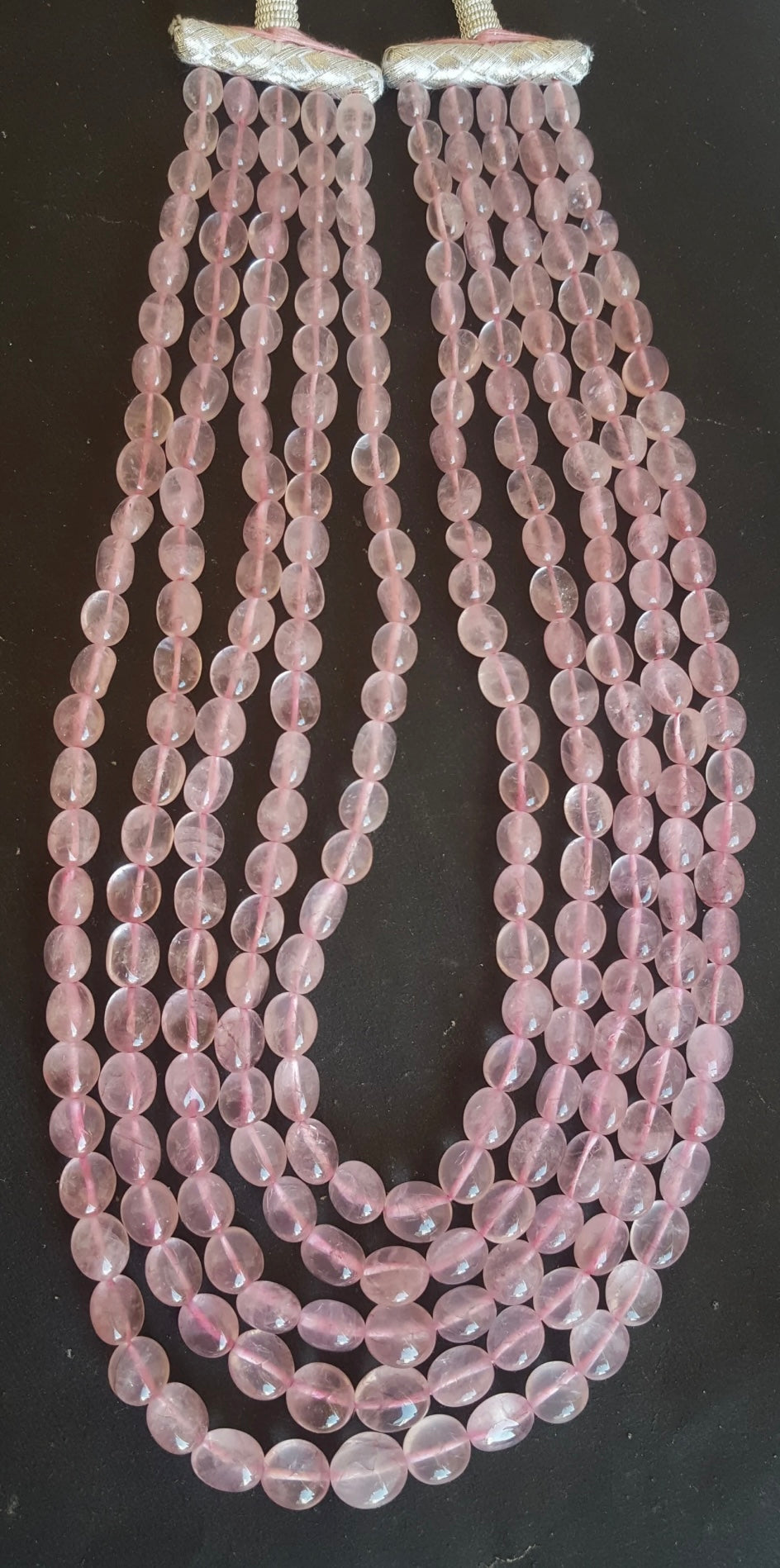 Rose quartz oval smooth beads necklace