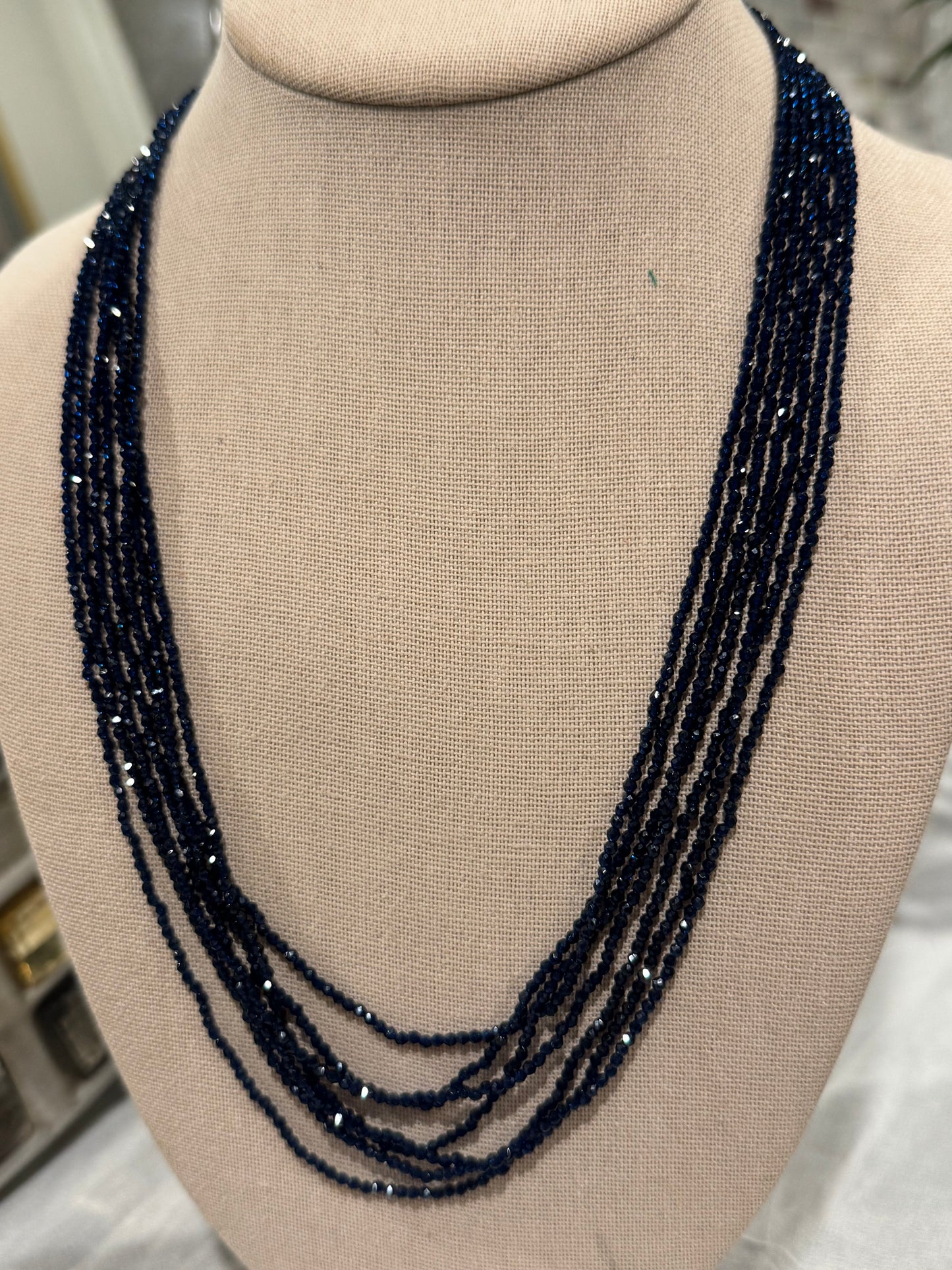 Blue jade 2 mm bead necklace