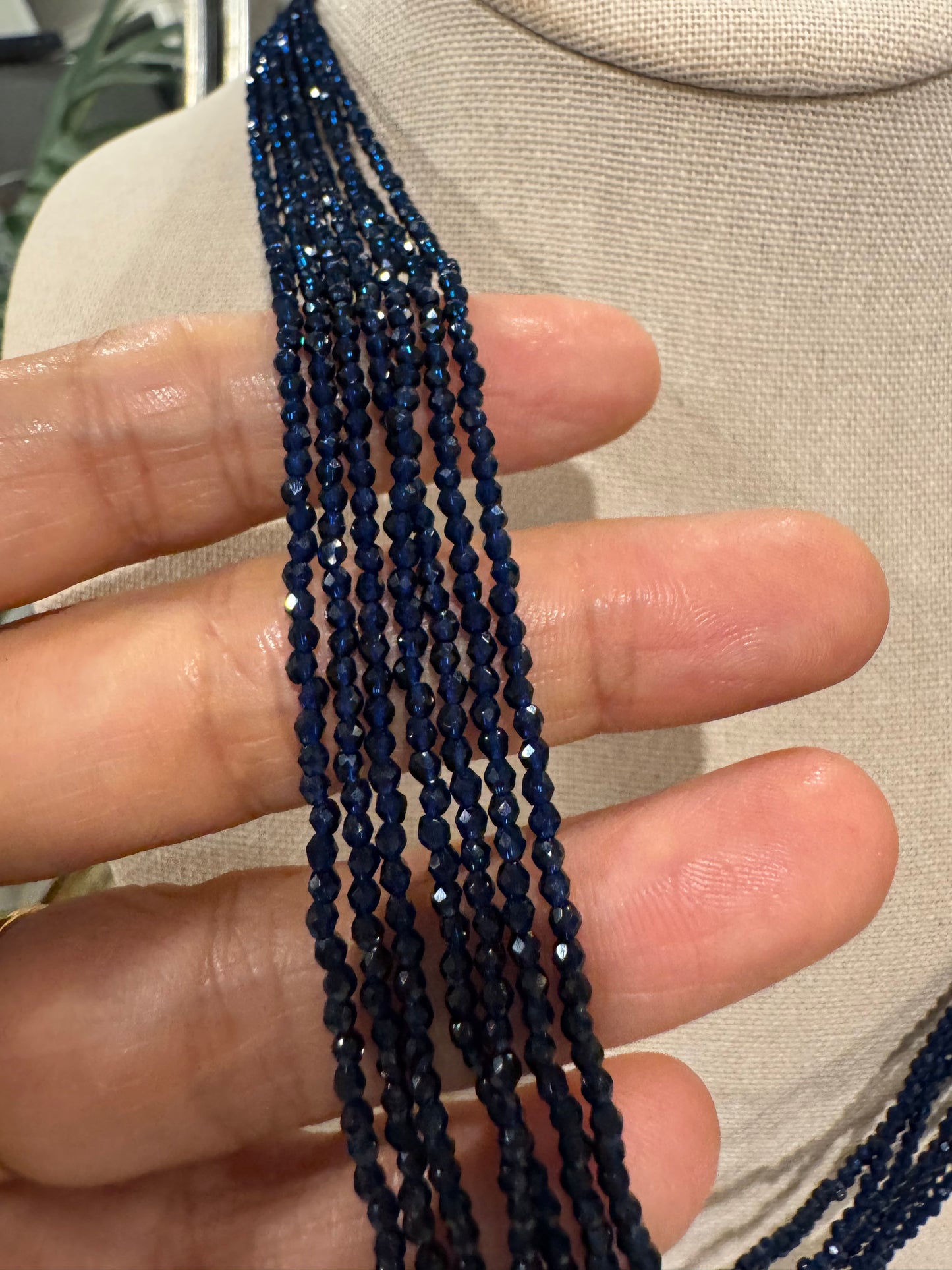 Blue jade 2 mm bead necklace