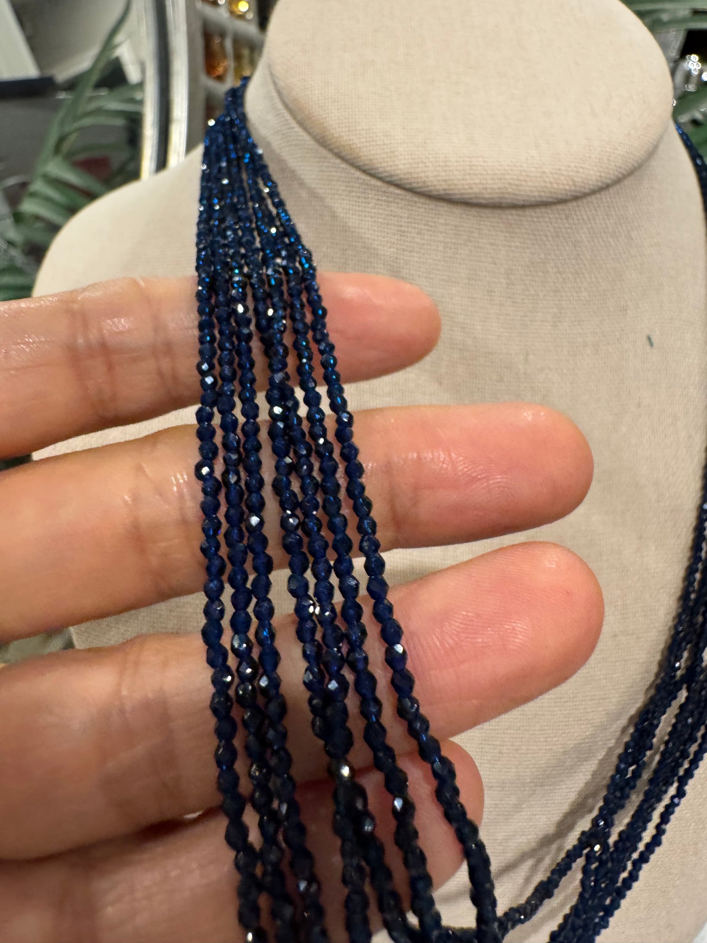 Blue jade 2 mm bead necklace