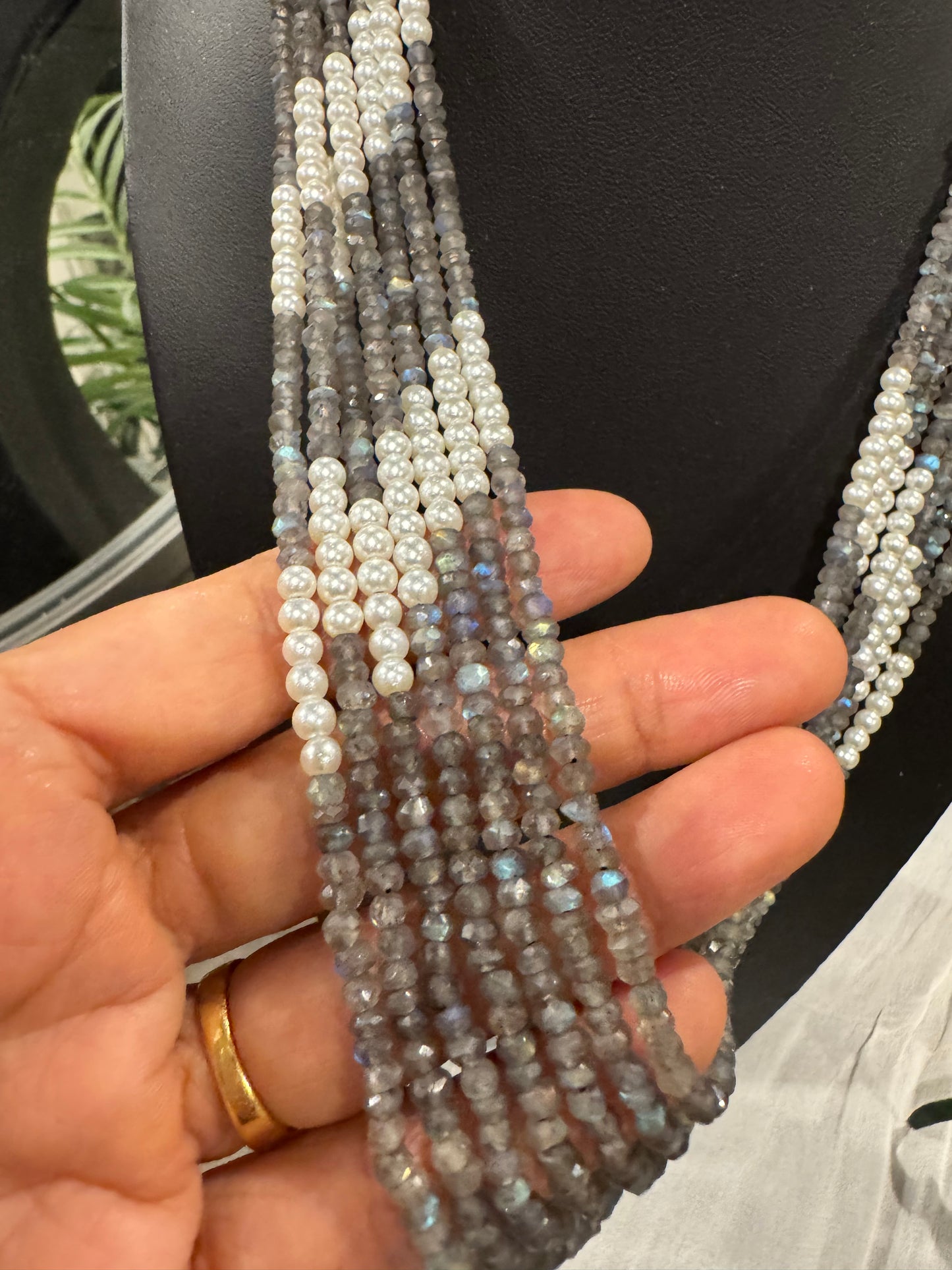 Grey Labradorite gray blue beads and pearls necklace