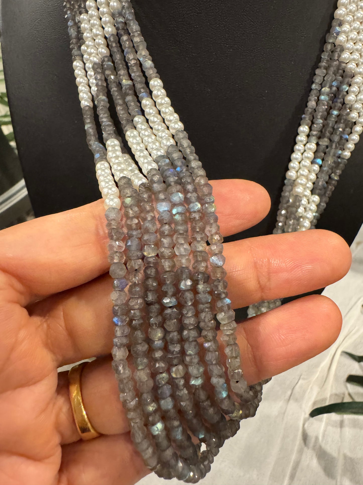 Grey Labradorite gray blue beads and pearls necklace