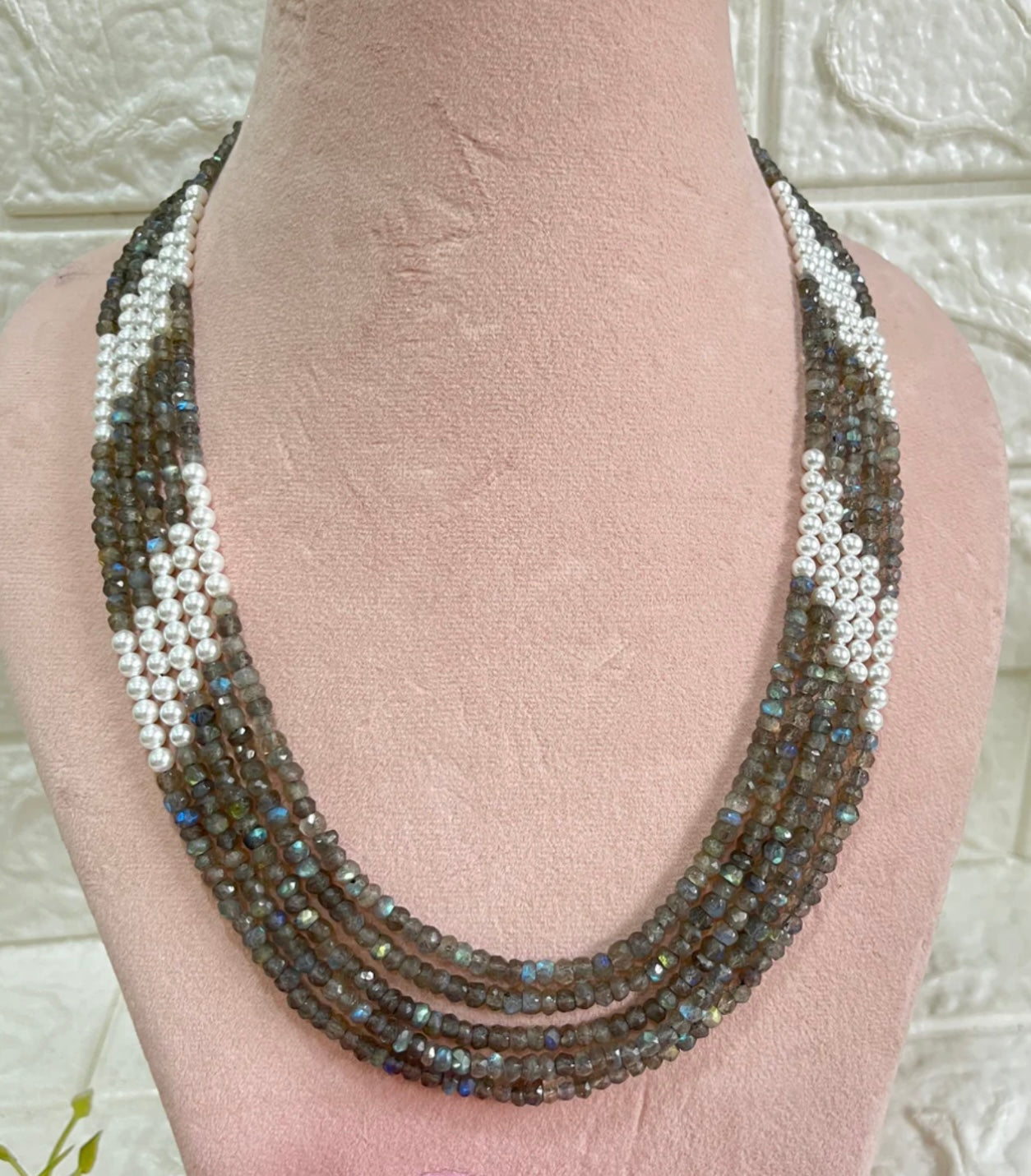 Grey Labradorite gray blue beads and pearls necklace