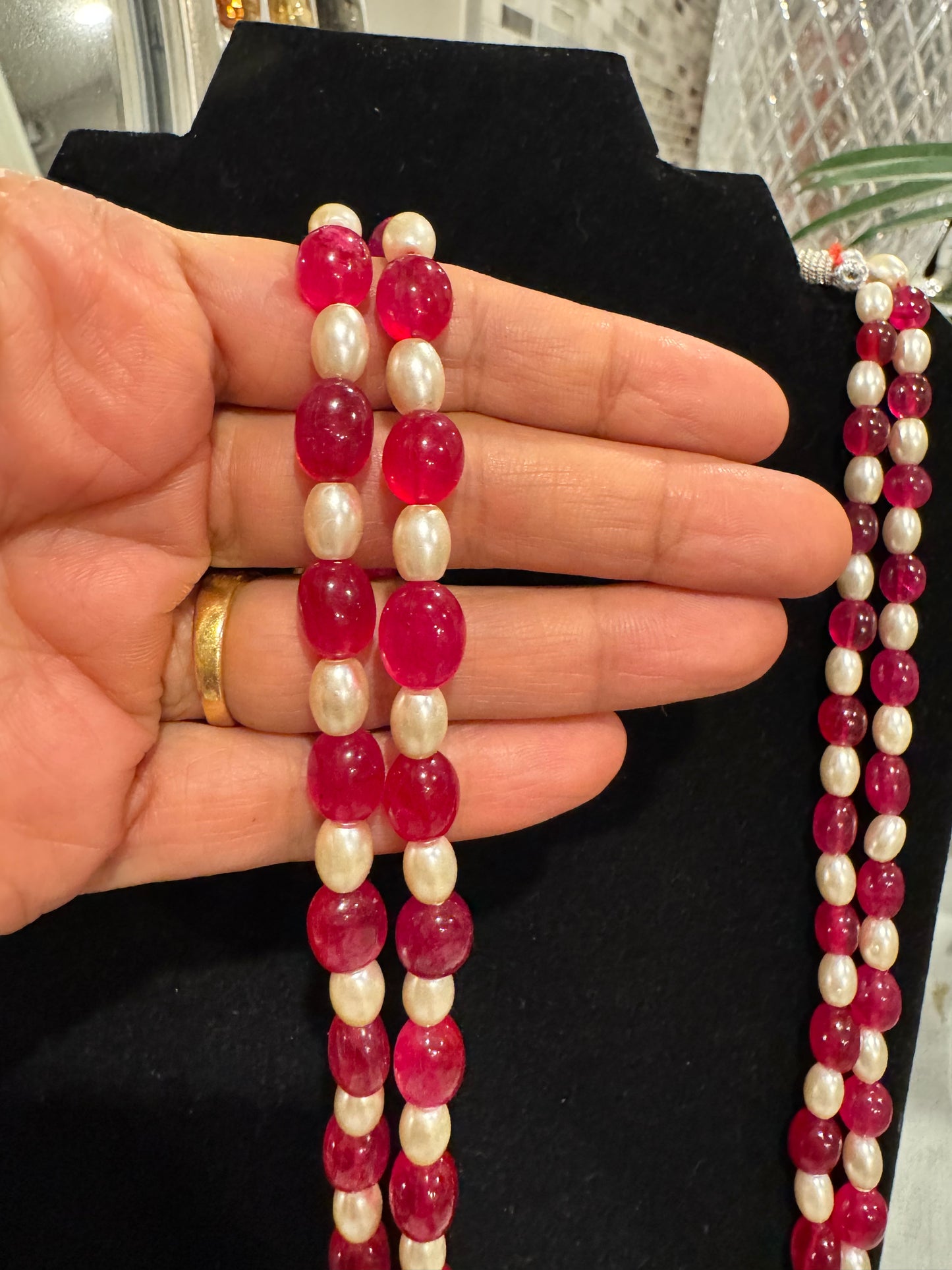 Red Quartz and pearls necklace