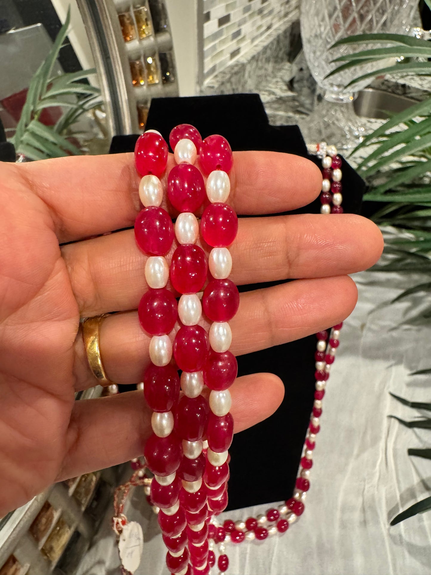Red Quartz and pearls necklace