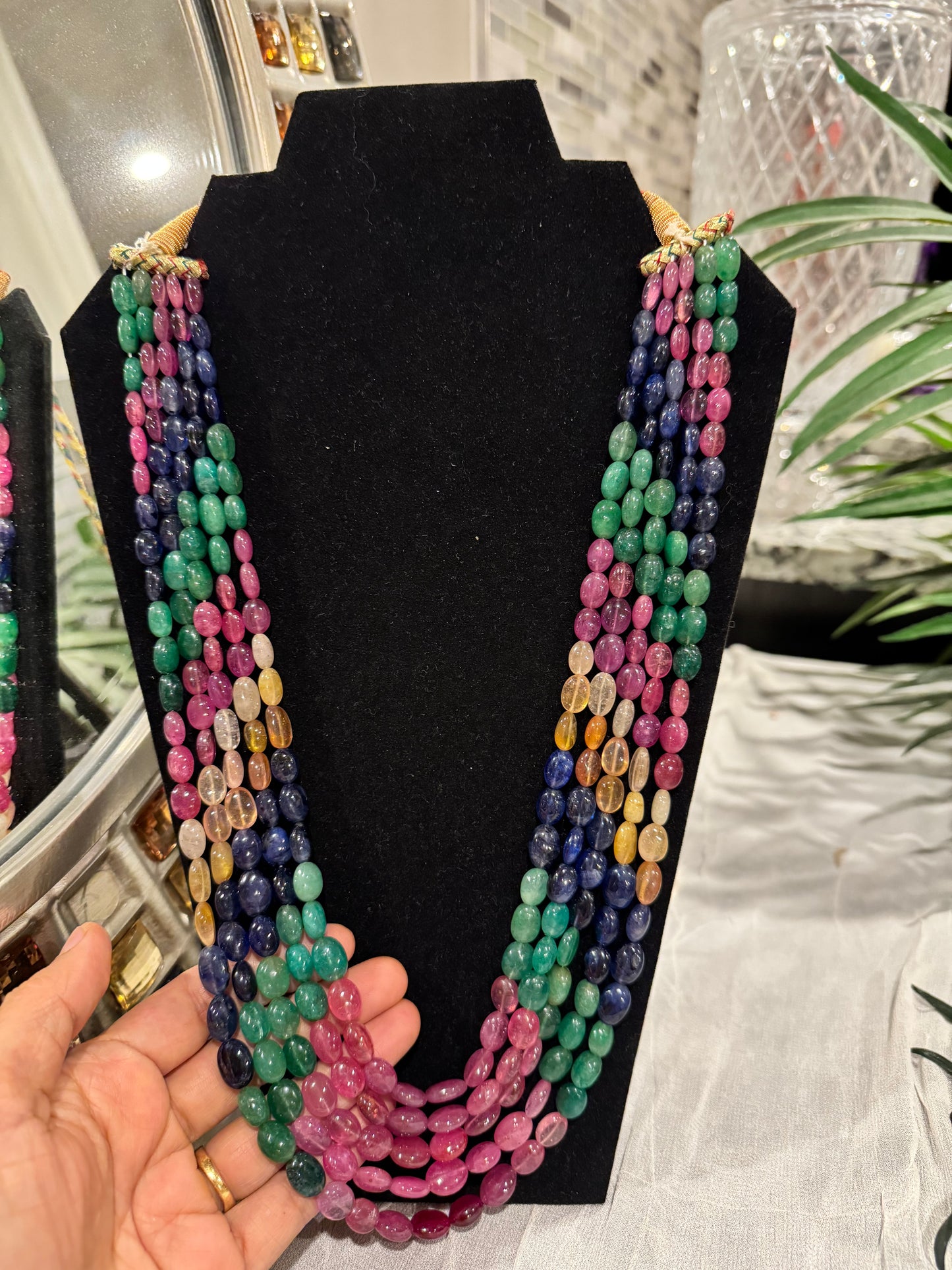 Multi sapphire necklace oval smooth beads