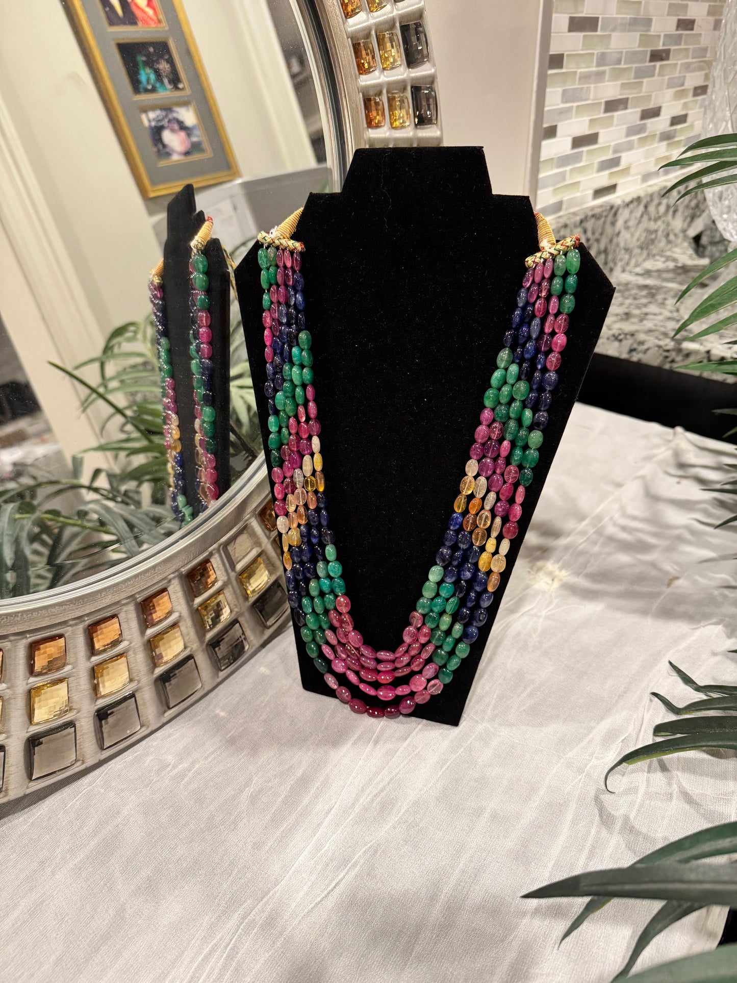 Multi sapphire necklace oval smooth beads
