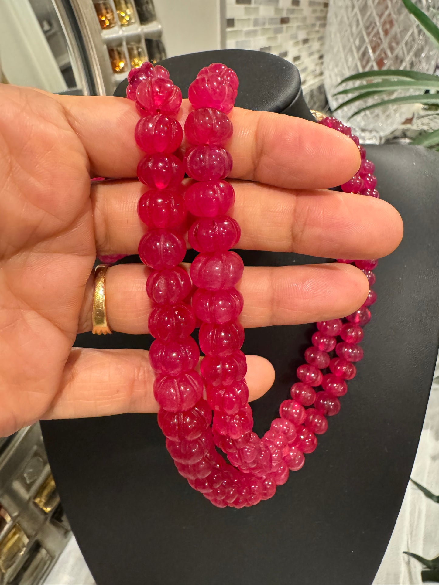 Pink pumpkin quartz necklace