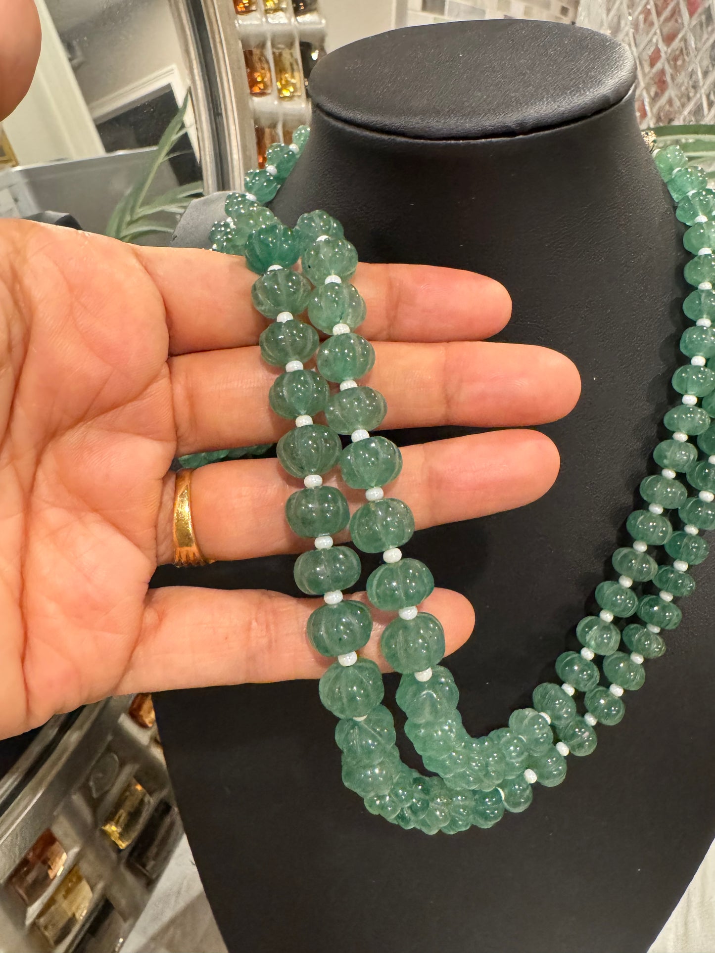 Green Strawberry quartz pumpkin beads necklace