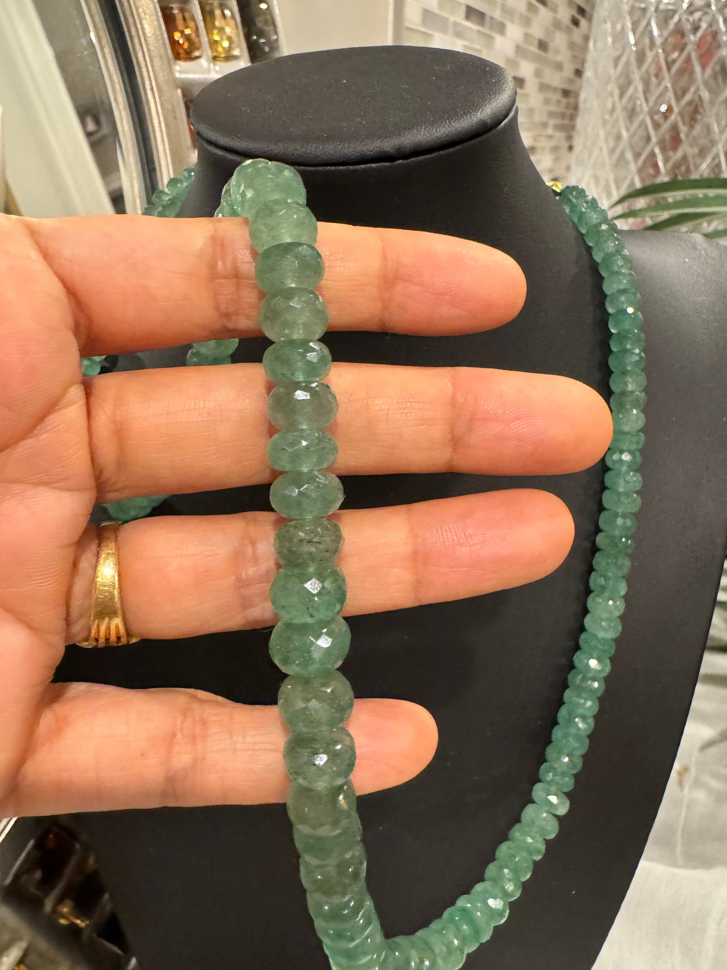 Natural green strawberry quartz cut finish
