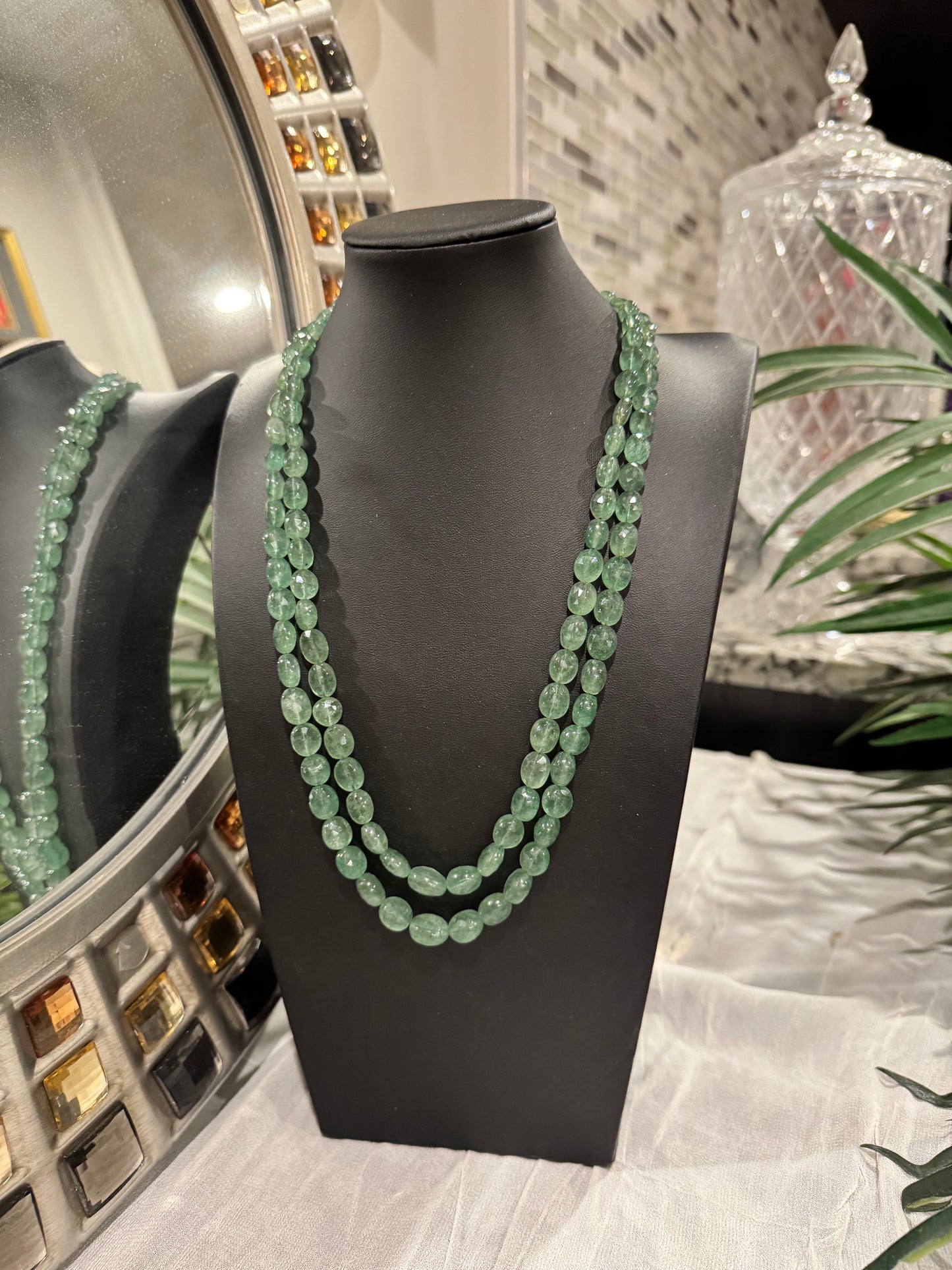 Green Strawberry quartz cut finish necklace