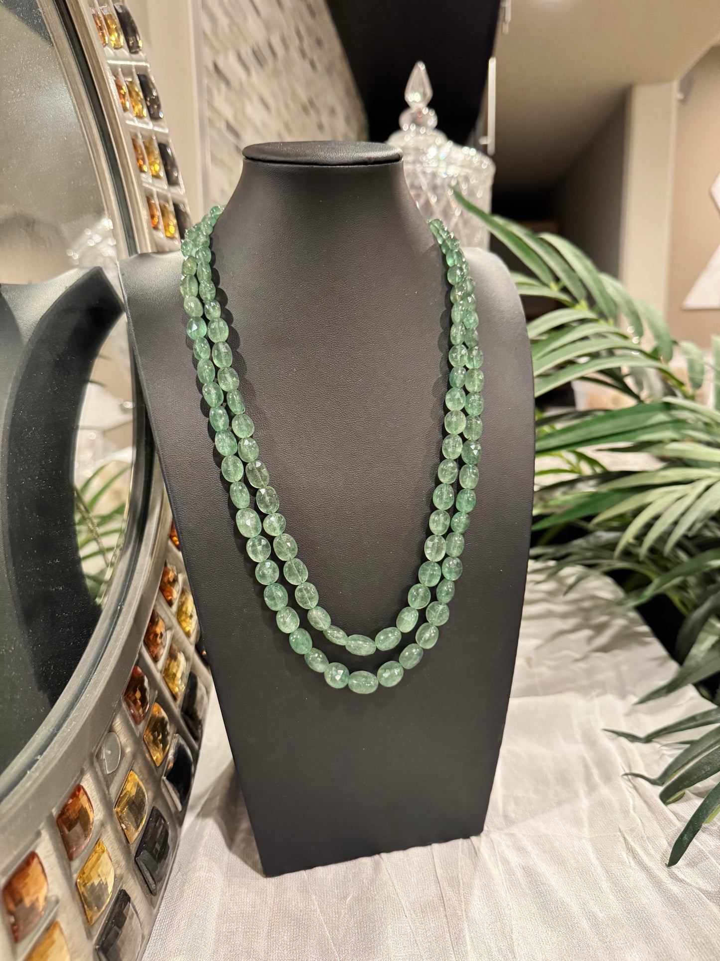 Green Strawberry quartz cut finish necklace