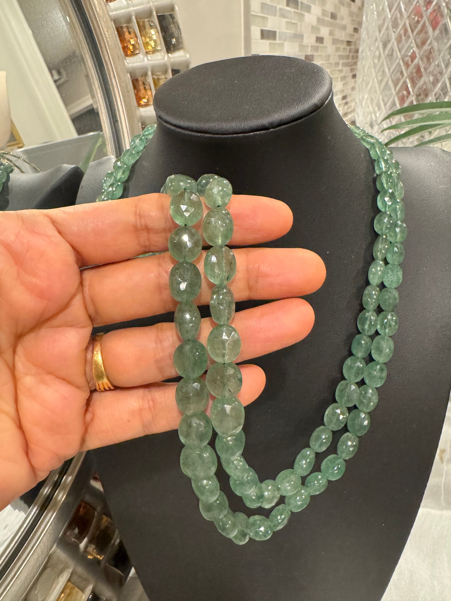 Green Strawberry quartz cut finish necklace
