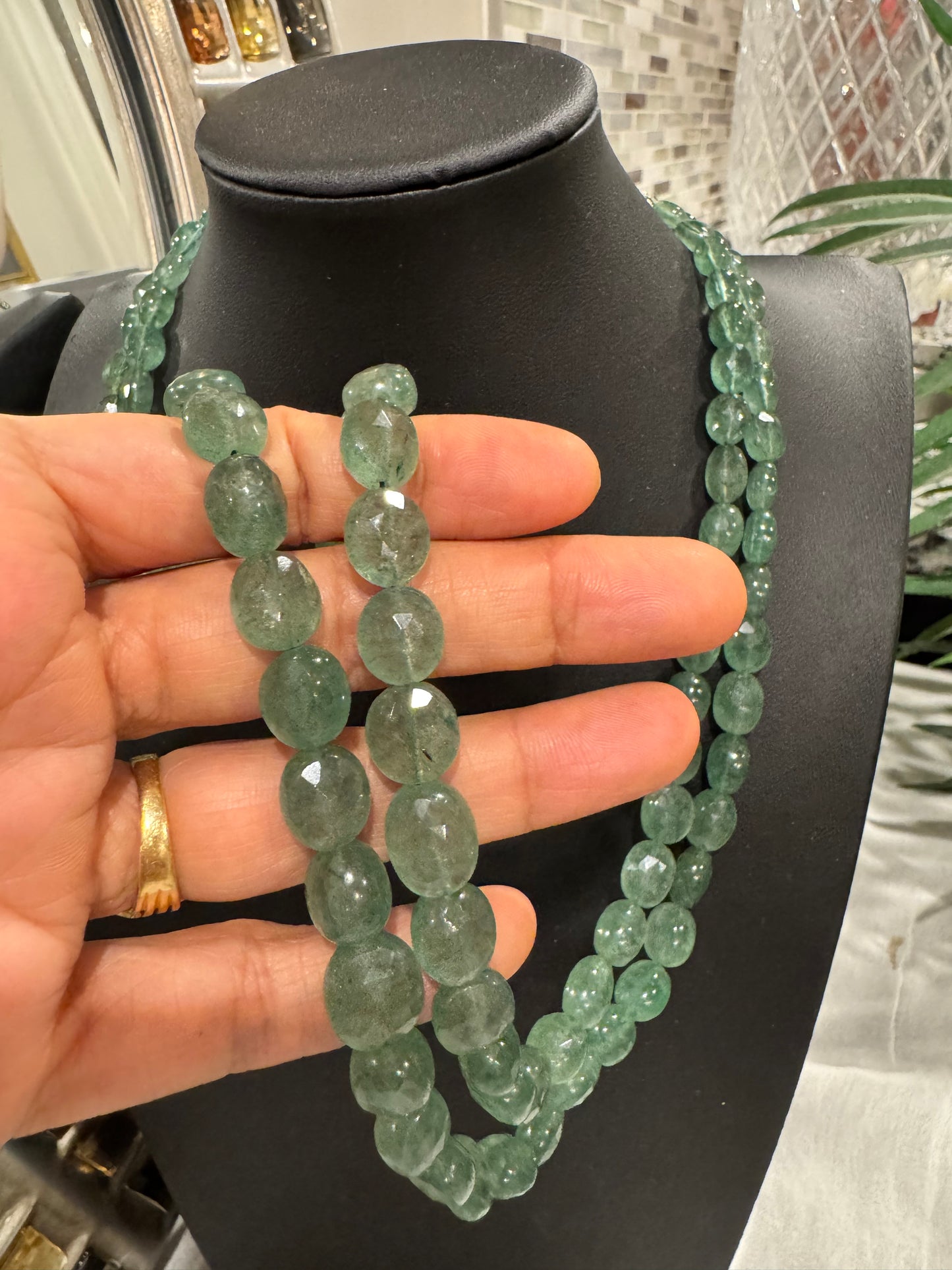 Green Strawberry quartz cut finish necklace
