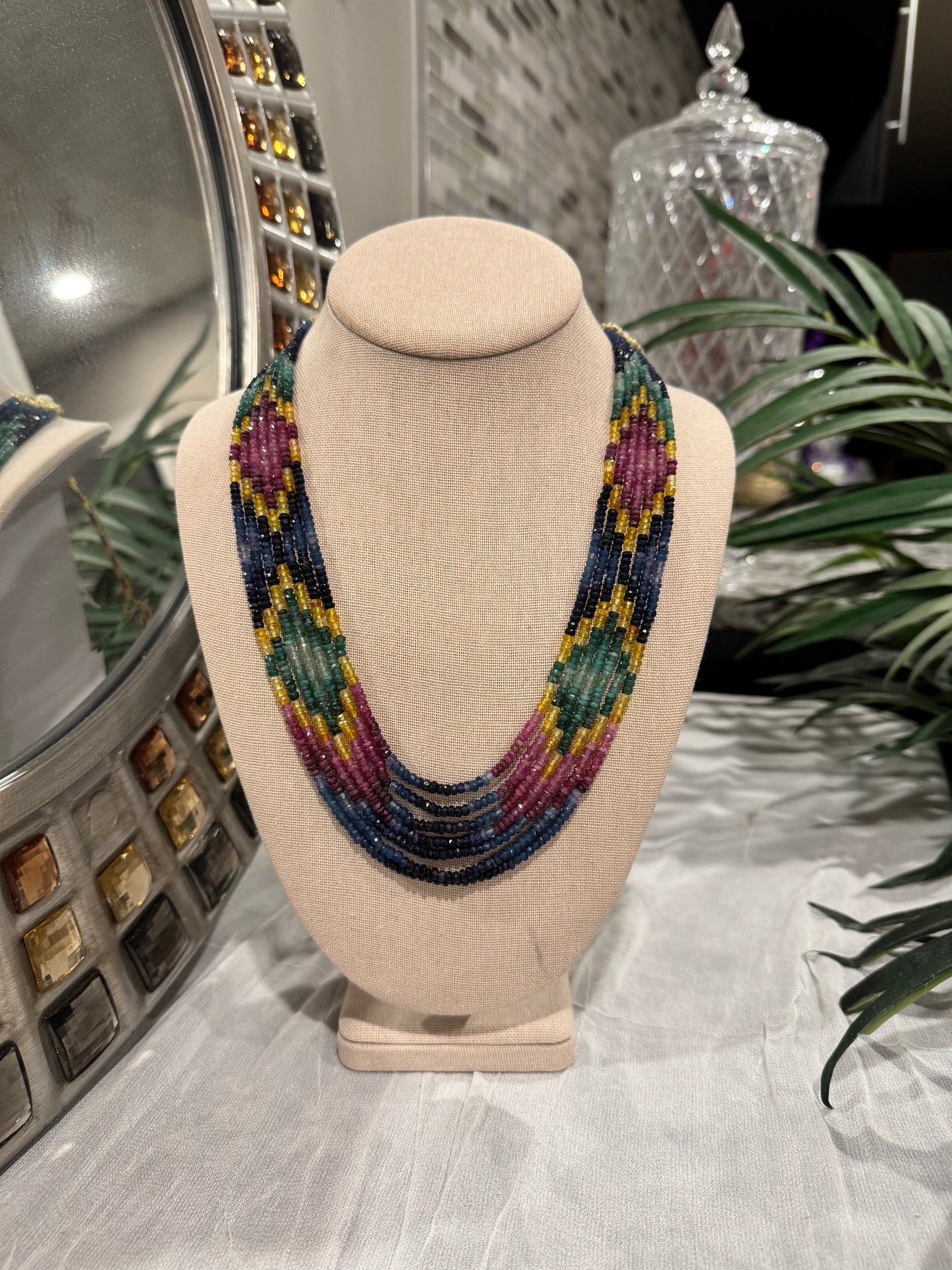 Multi sapphires cut finish designer necklace