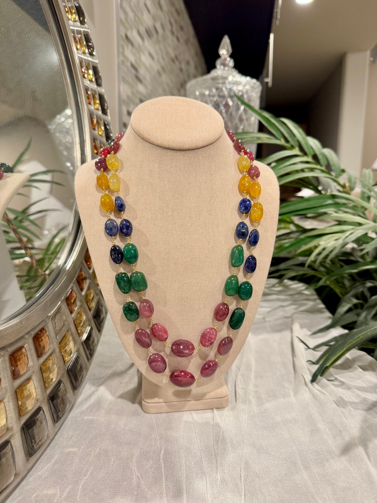 Multi sapphires nuggets in chain necklace