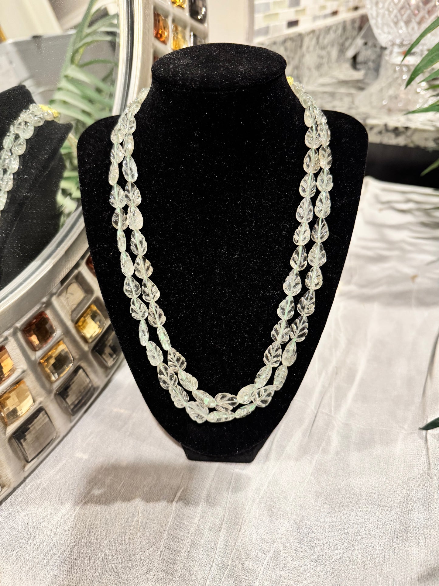 Green Amethyst leaf shape beads necklace