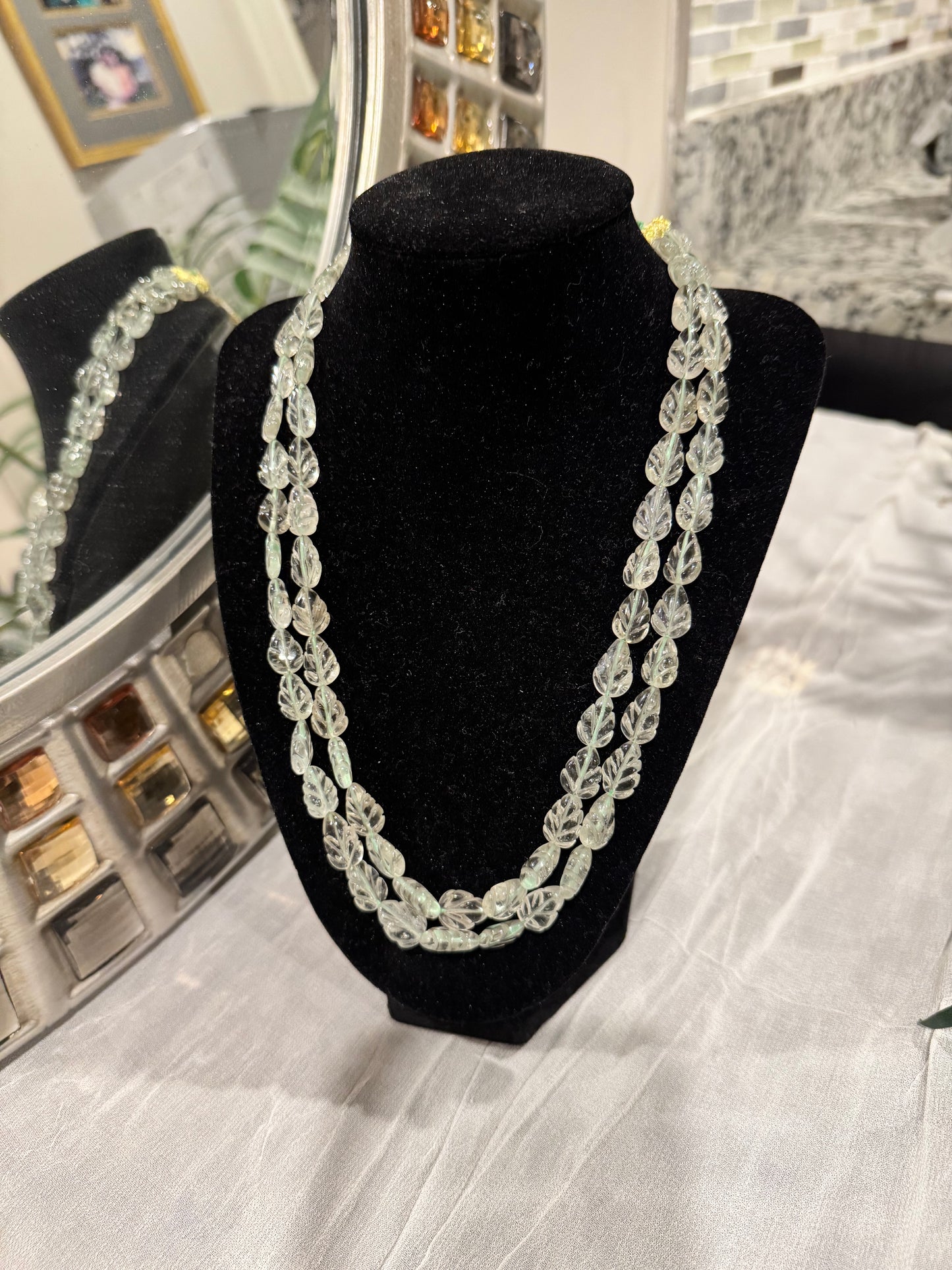 Green Amethyst leaf shape beads necklace