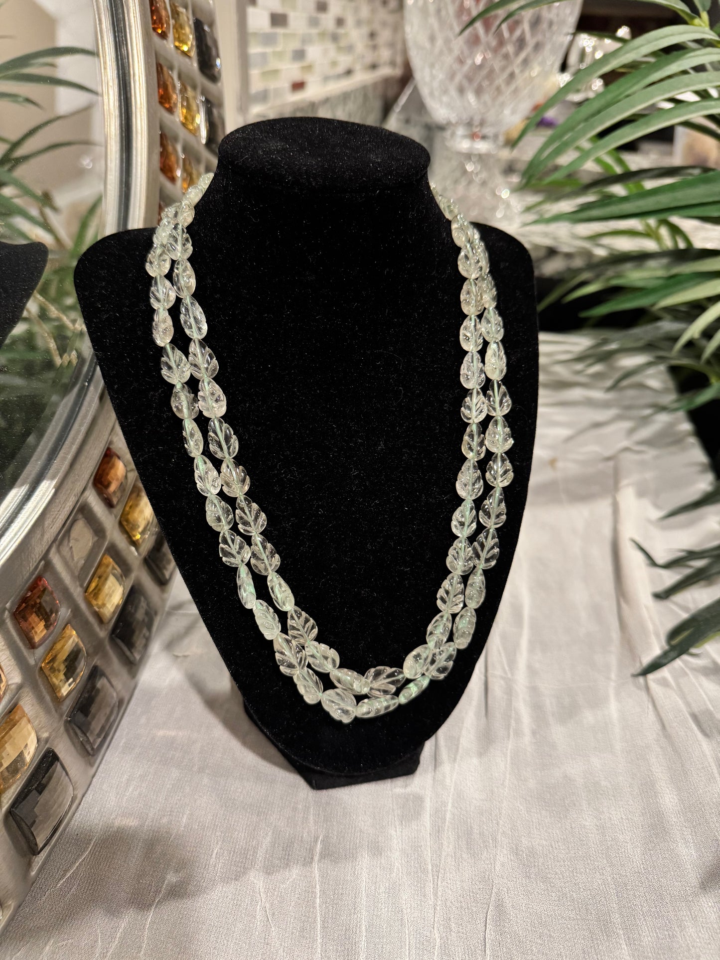 Green Amethyst leaf shape beads necklace