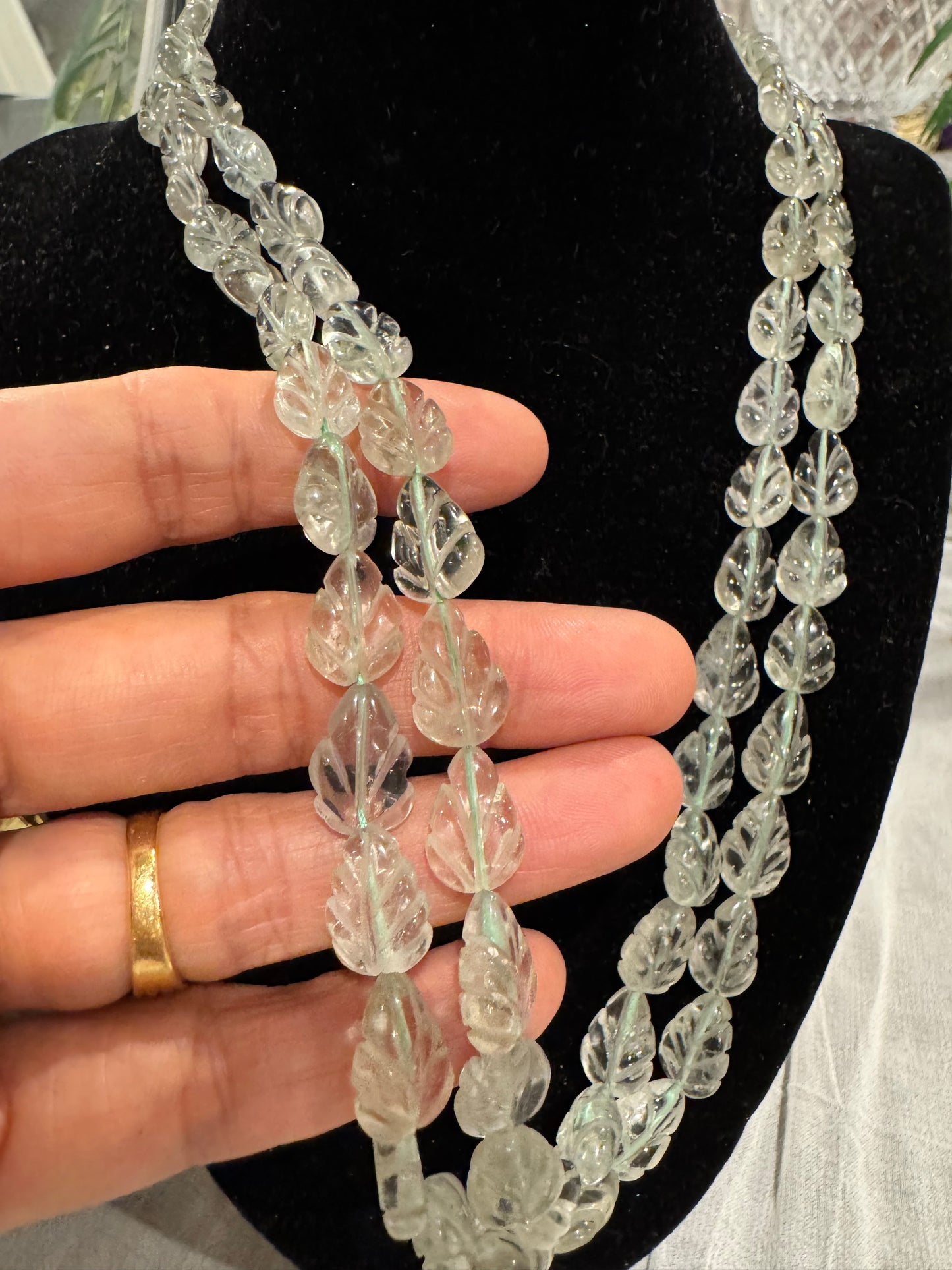 Green Amethyst leaf shape beads necklace