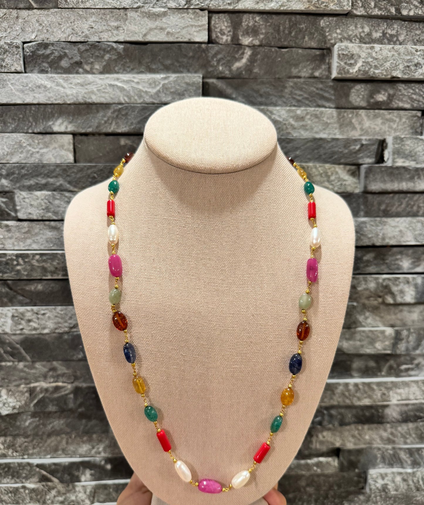 Navratan beads in chain necklace