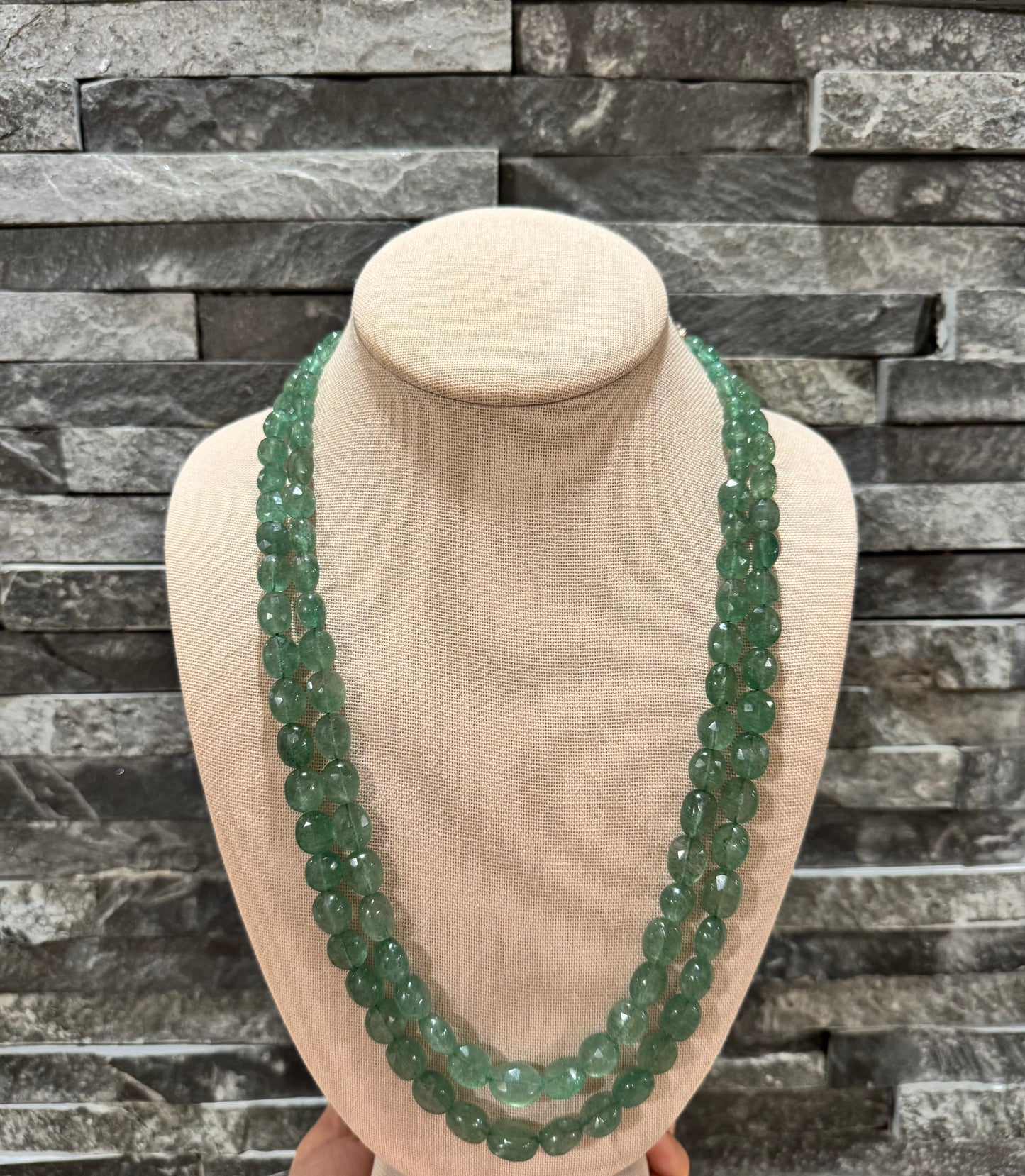 Green Strawberry quartz cut finish necklace