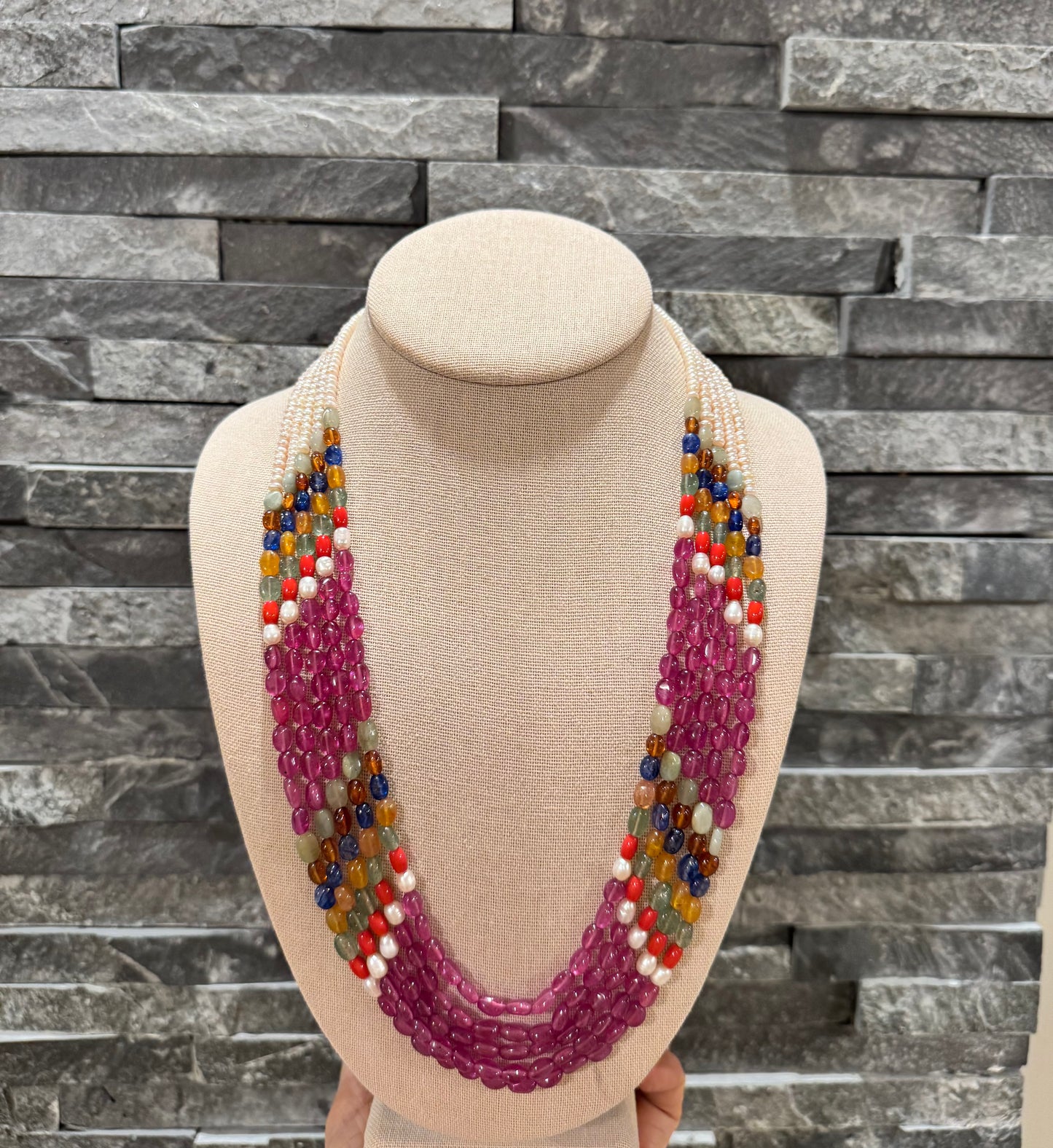 Ruby Navratan and pearls necklace