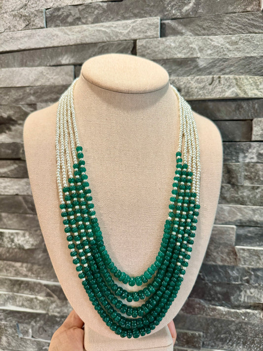 Designer Emerald Pumpkin and pearls necklace