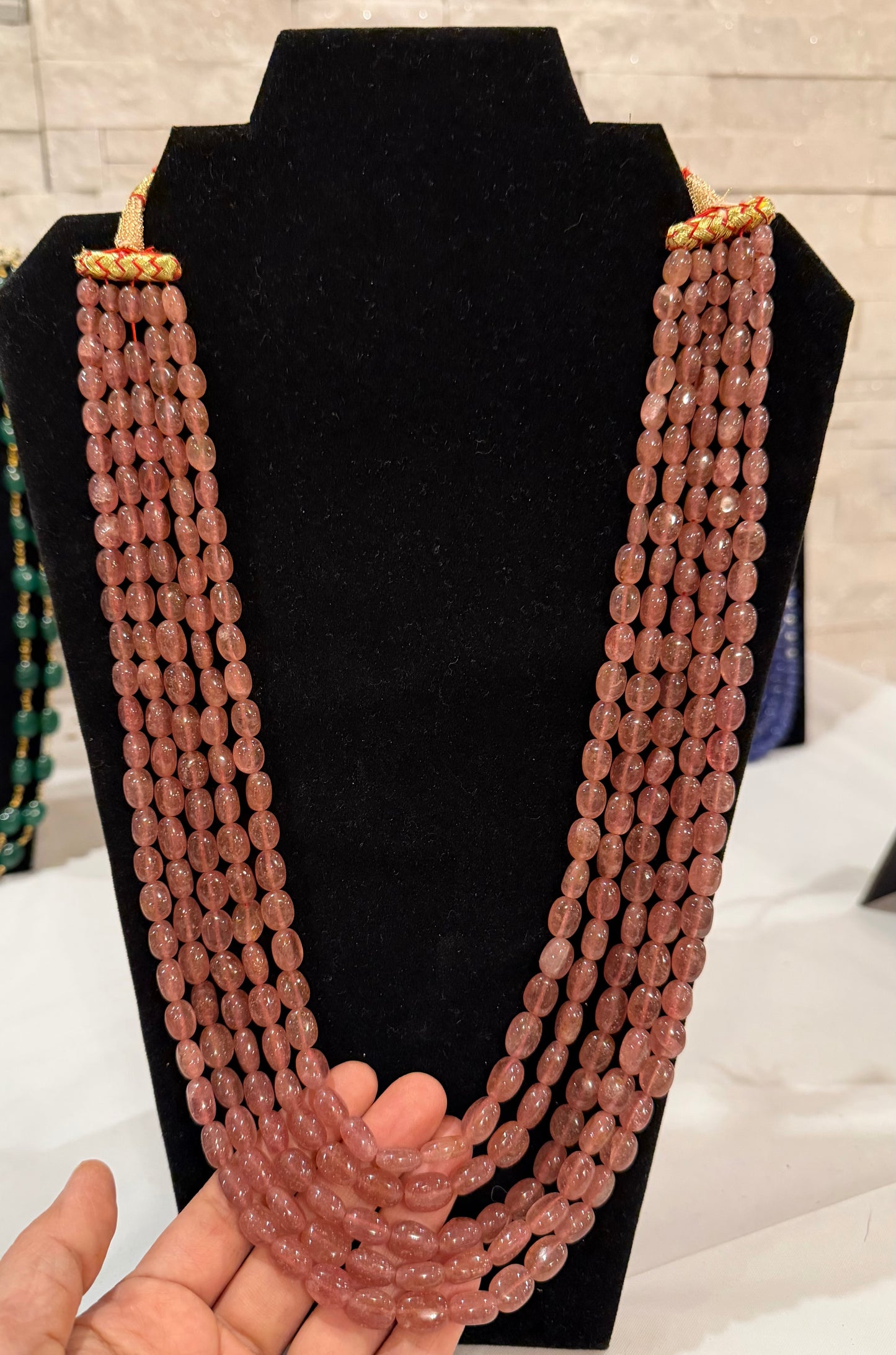 Pink Strawberry quartz necklace oval smooth beads