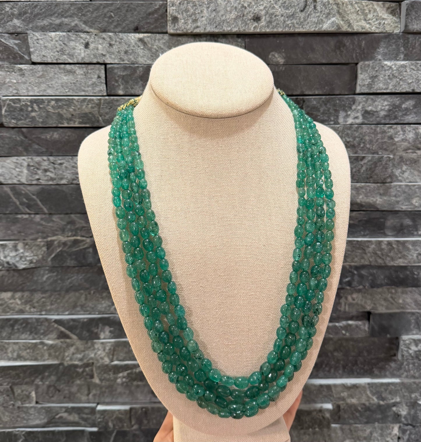 Green strawberry quartz oval smooth necklace