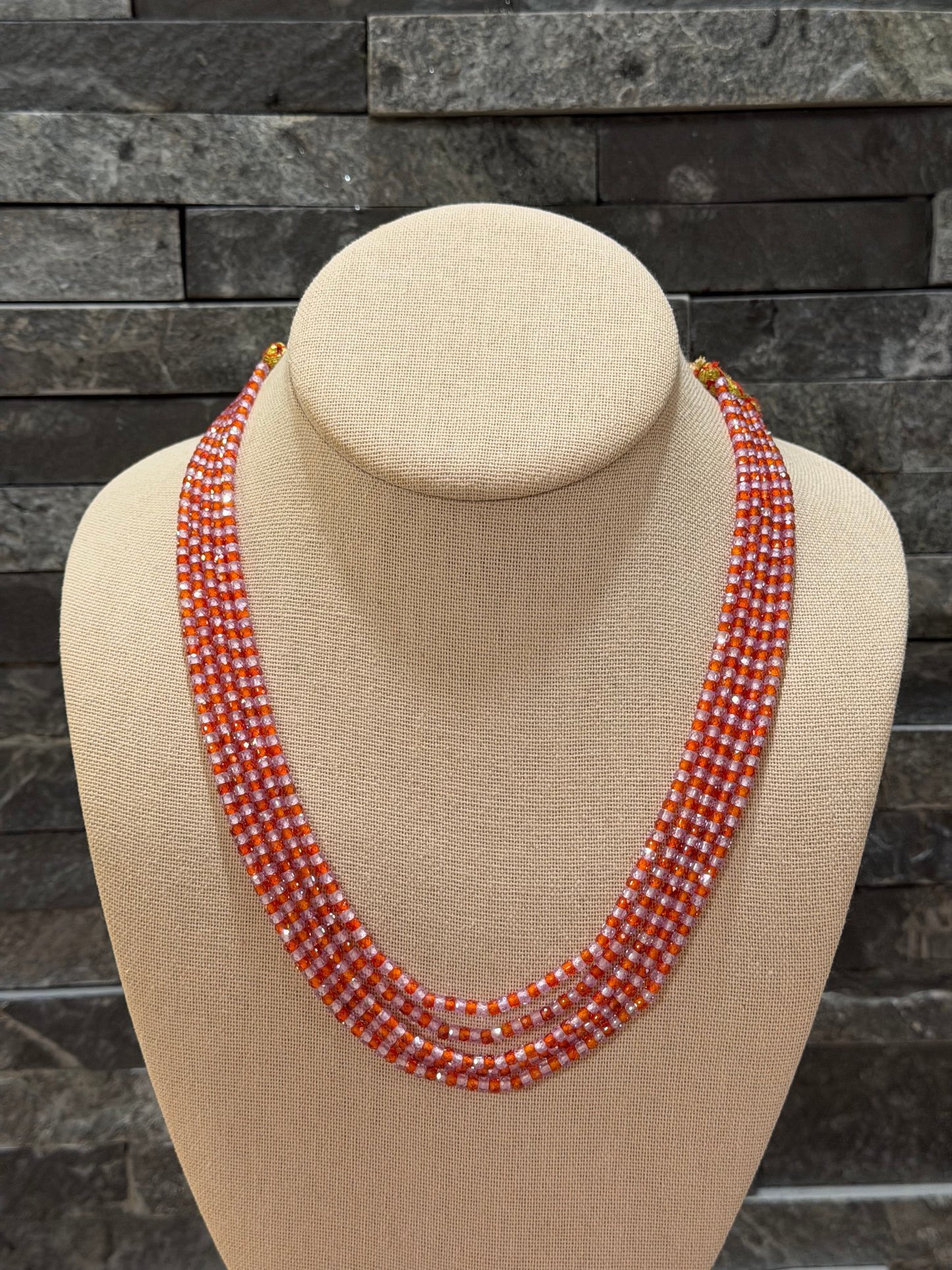 CZ pink and white necklace two tone